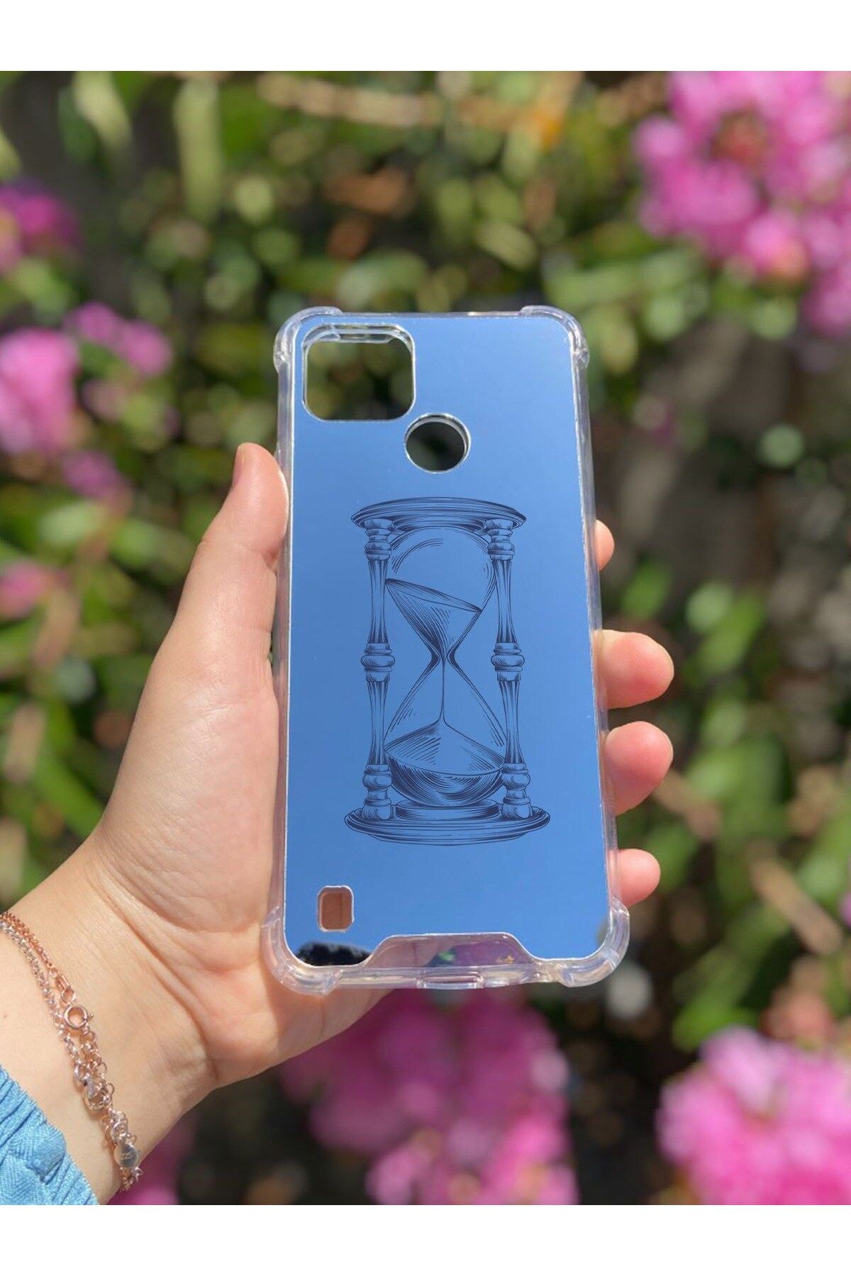 blueb Realme C21 Uyumlu Aynalı Kum Saati Desenli Darbe Kamera Korumalı Silikon Telefon Kılıfı
