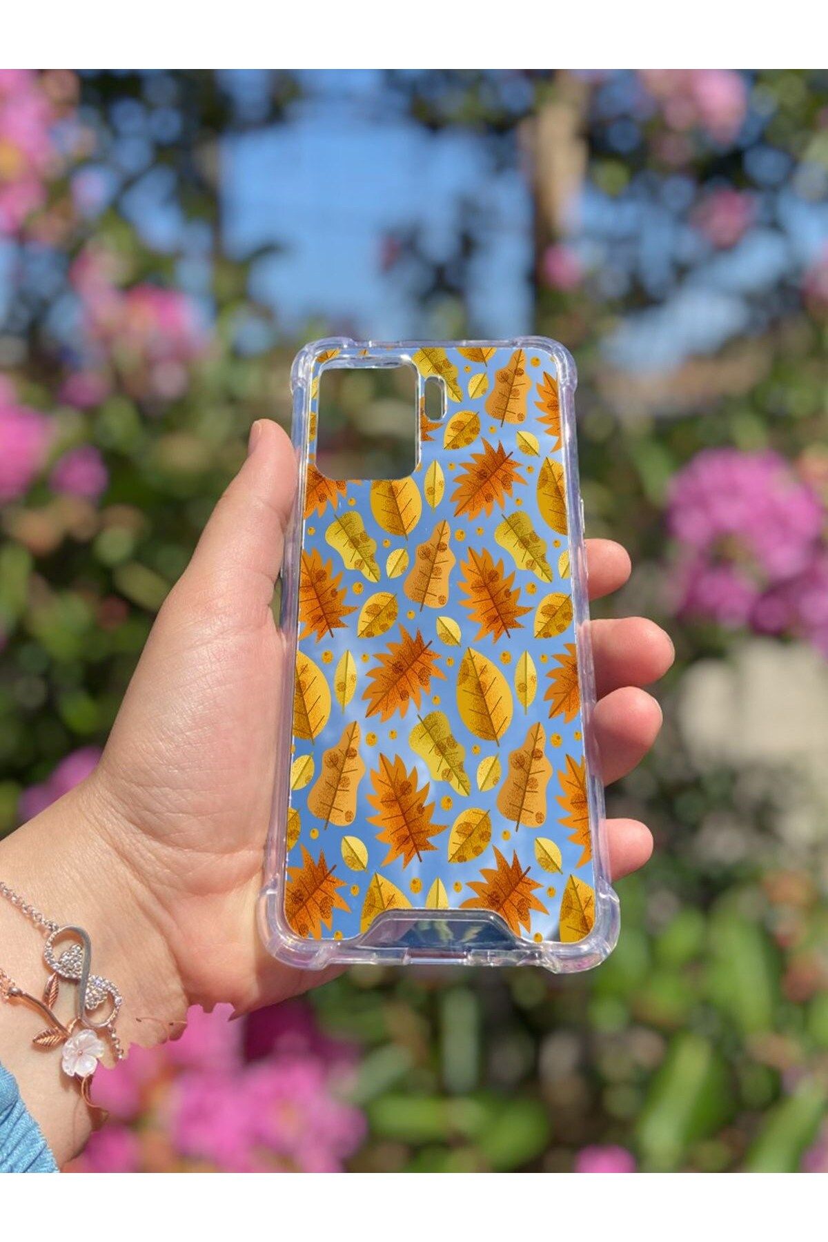 blueb Oppo Reno 5 Lite Uyumlu Aynalı SonBahar Desenli Darbe Kamera Korumalı Silikon Telefon Kılıfı