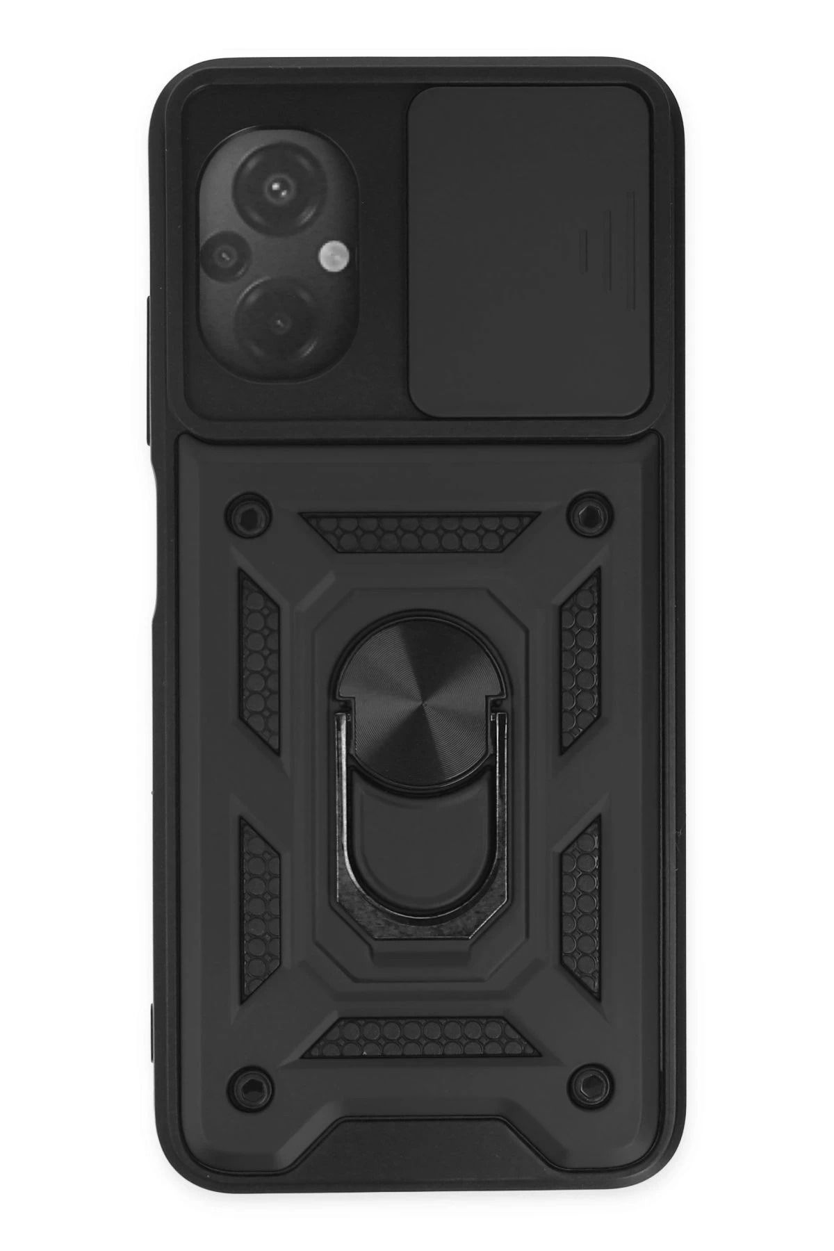 NewFace Xiaomi Poco M5 Kılıf Pars Lens Yüzüklü Silikon - Siyah JOJUA