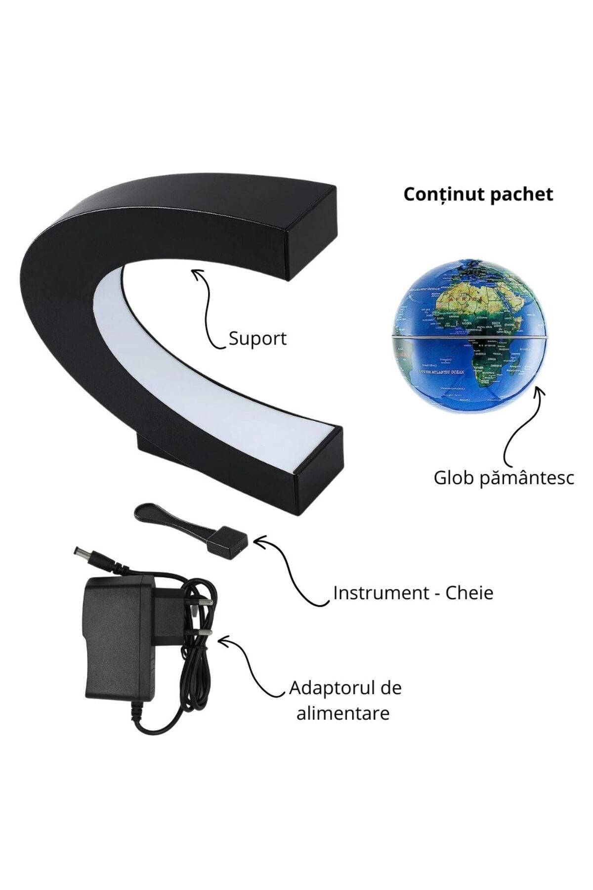 OEM-Magnetic floating globe, with LED illumination, C-Shape, BLUE, levitating 7