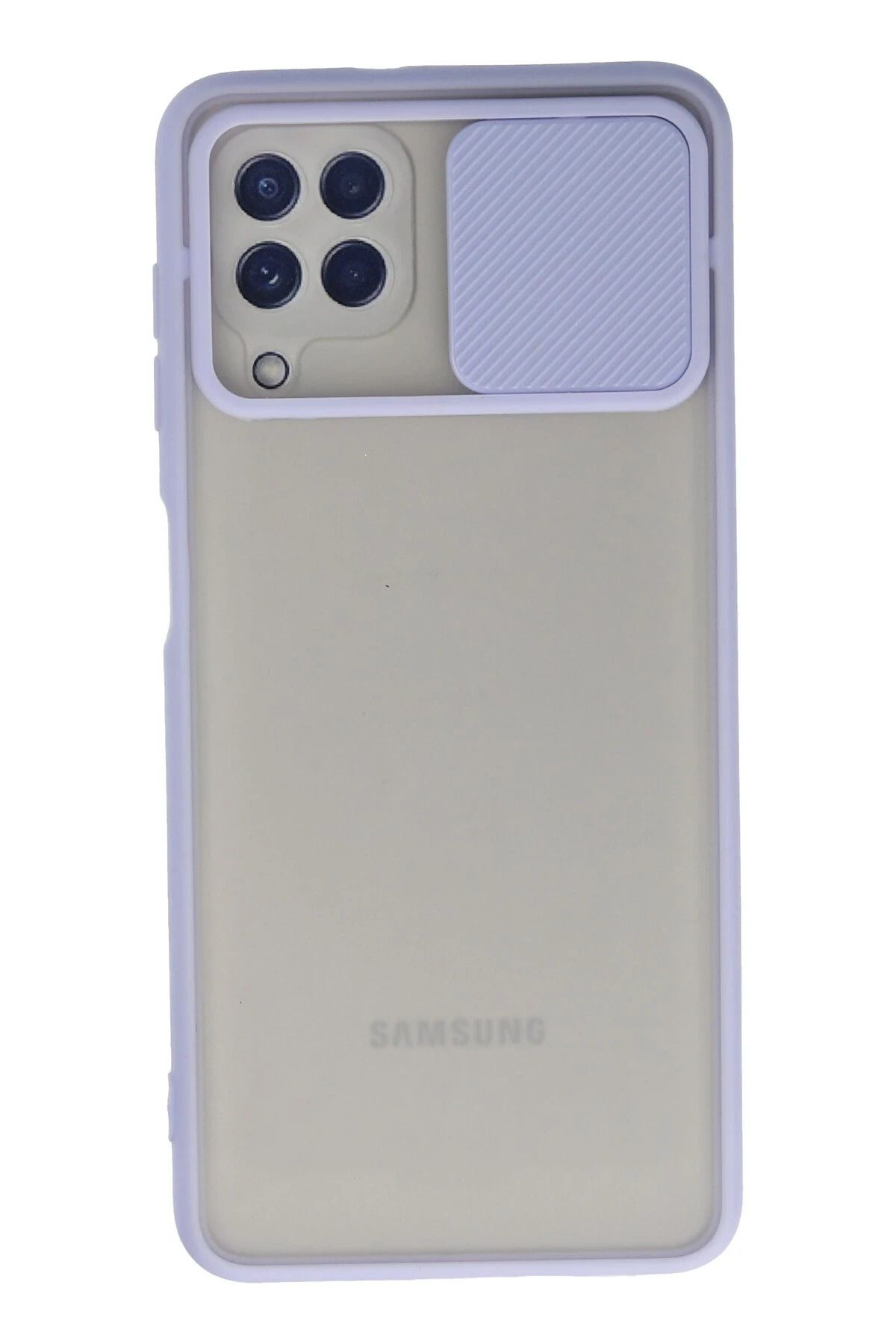 NewFace Samsung Galaxy A22 Kılıf Palm Buzlu Kamera Sürgülü Silikon - Lila NRMSA