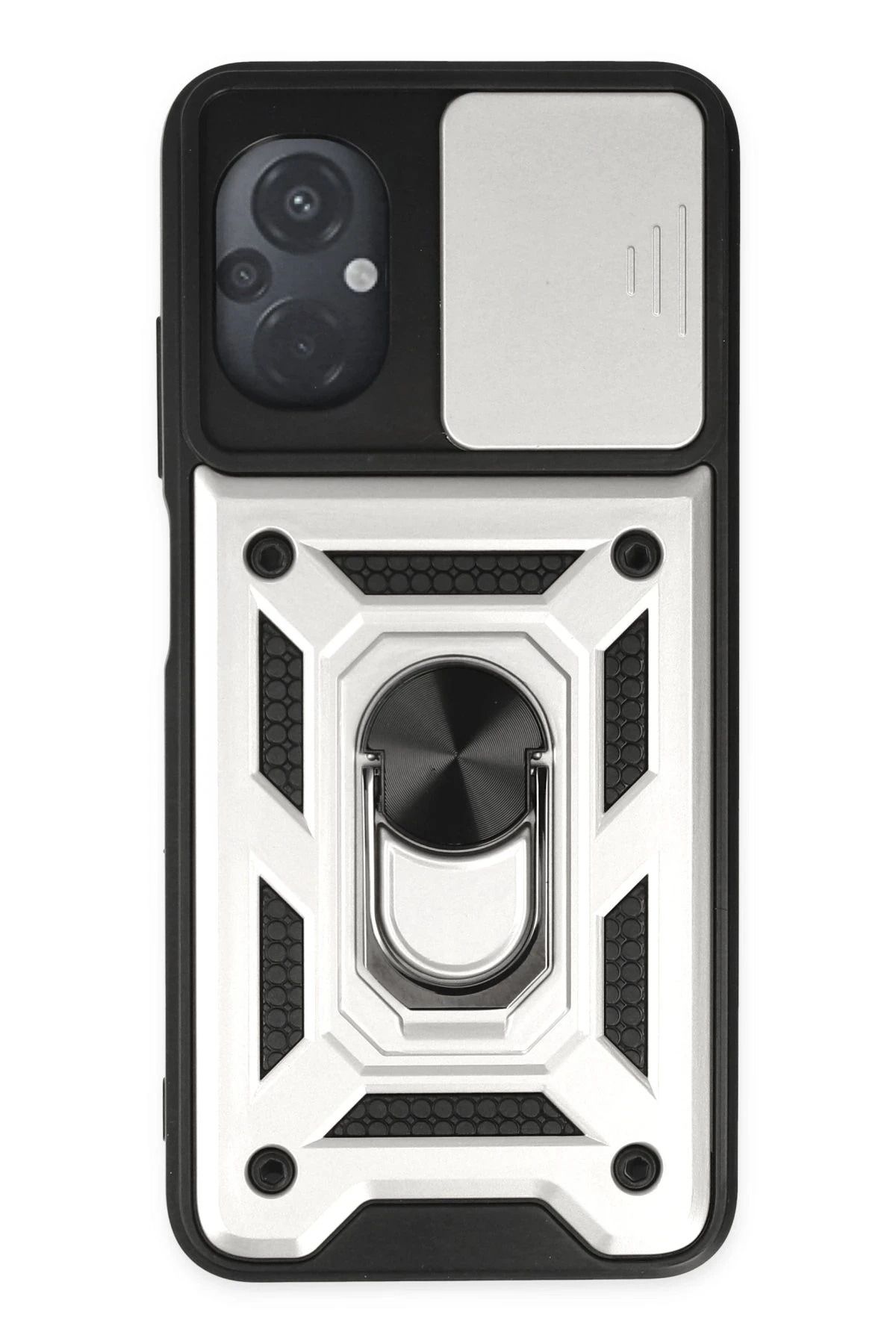 NewFace Xiaomi Poco M5 Kılıf Pars Lens Yüzüklü Silikon - Gümüş NRMSA