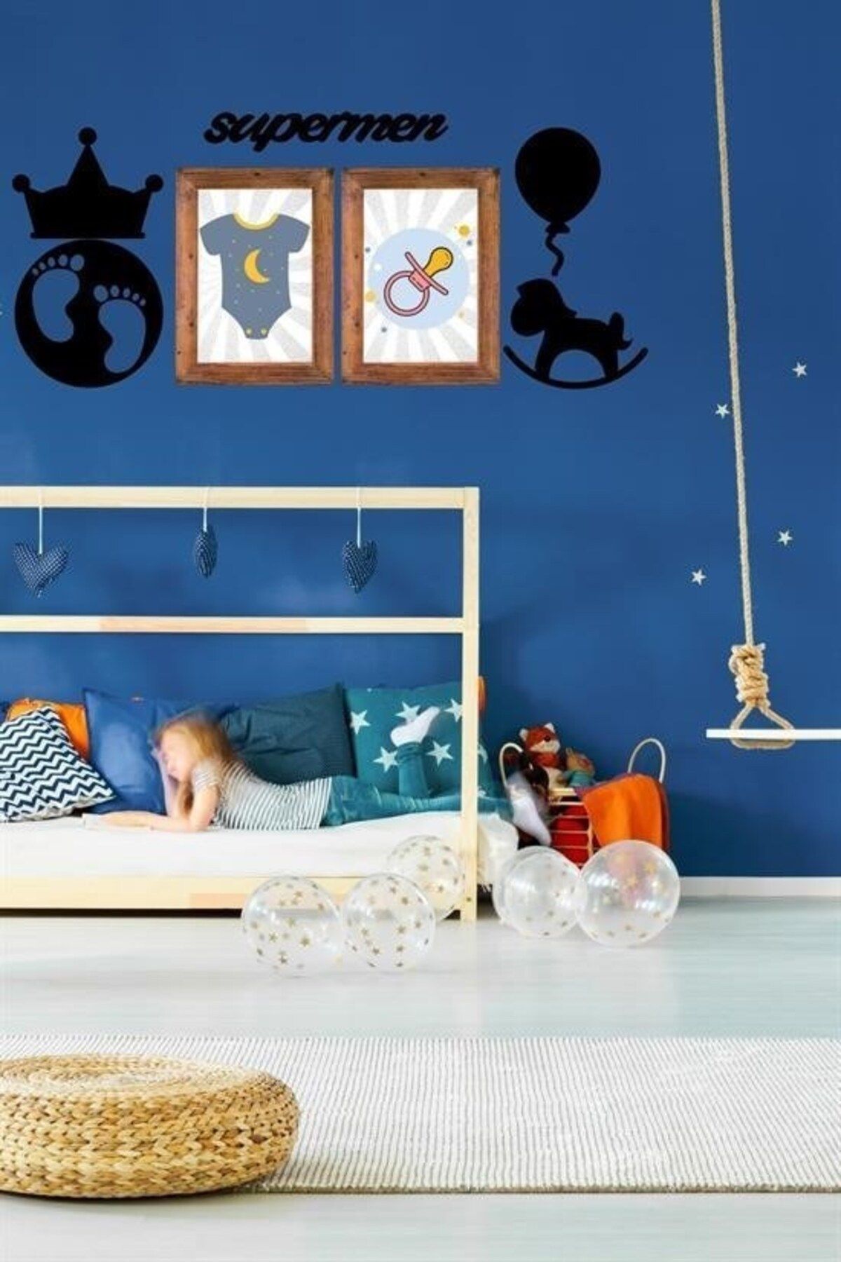 MBB ETİCARET DECO103 Supermen Dekoratif Duvar Süsü Ahşap Tasarım Pano Sticker Seti