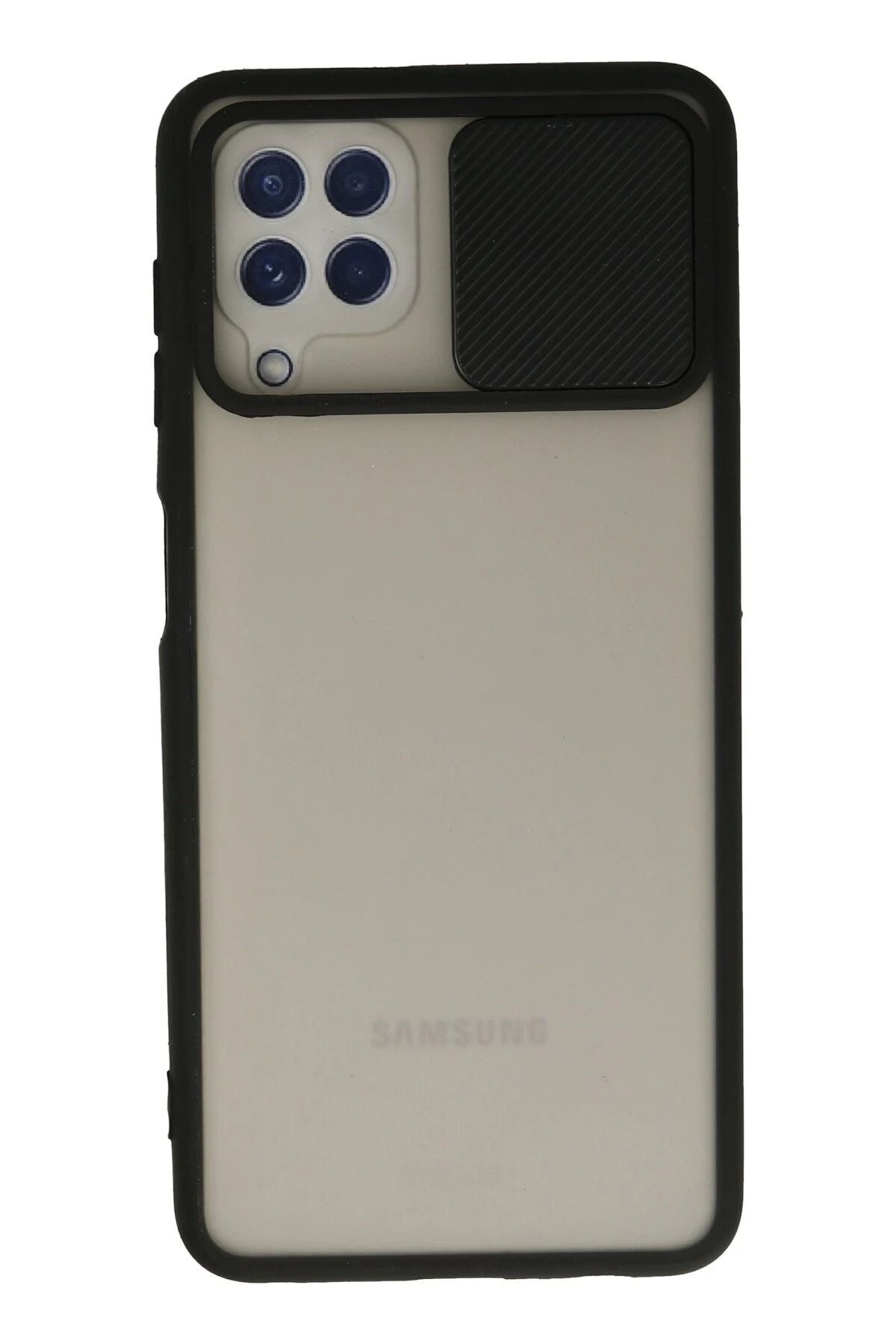 NewFace Samsung Galaxy A22 Kılıf Palm Buzlu Kamera Sürgülü Silikon - Siyah NRMSA