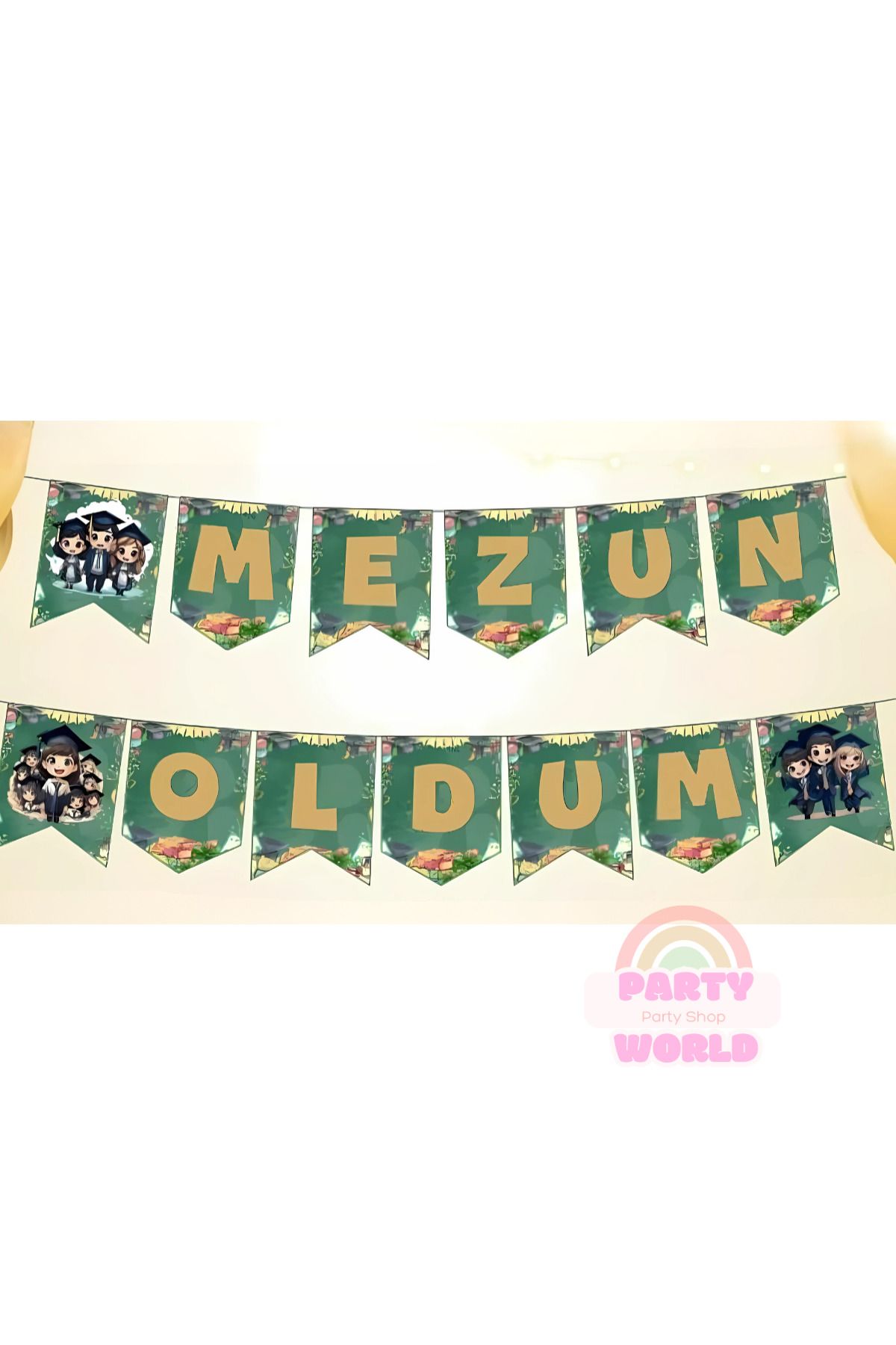 party world "Mezun Oldum" Yazılı Mezuniyet Banner – Asılabilir Pankart