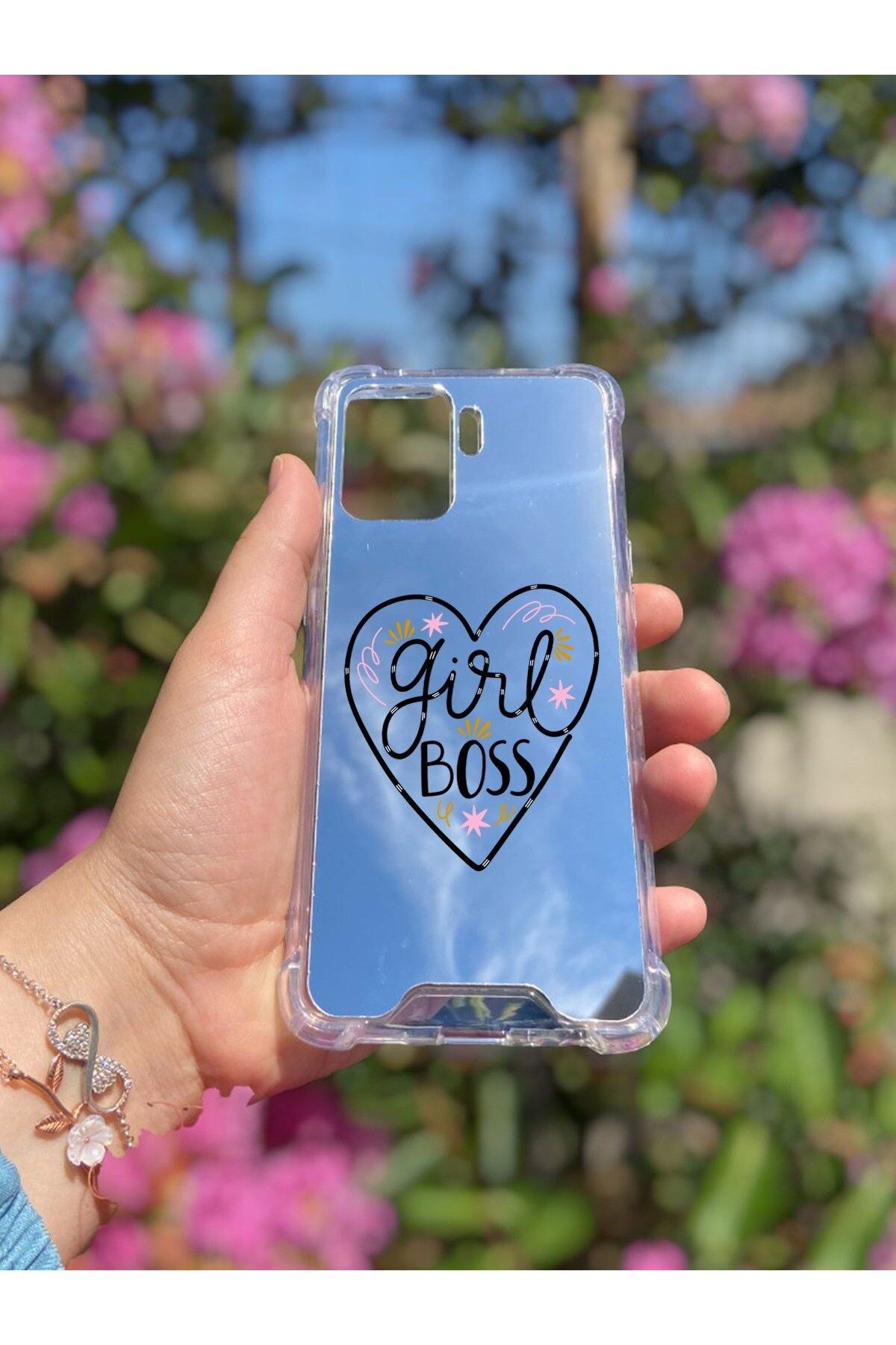 blueb Oppo Reno 5 Lite Uyumlu Aynalı Girl Desenli Darbe Kamera Korumalı Silikon Telefon Kılıfı