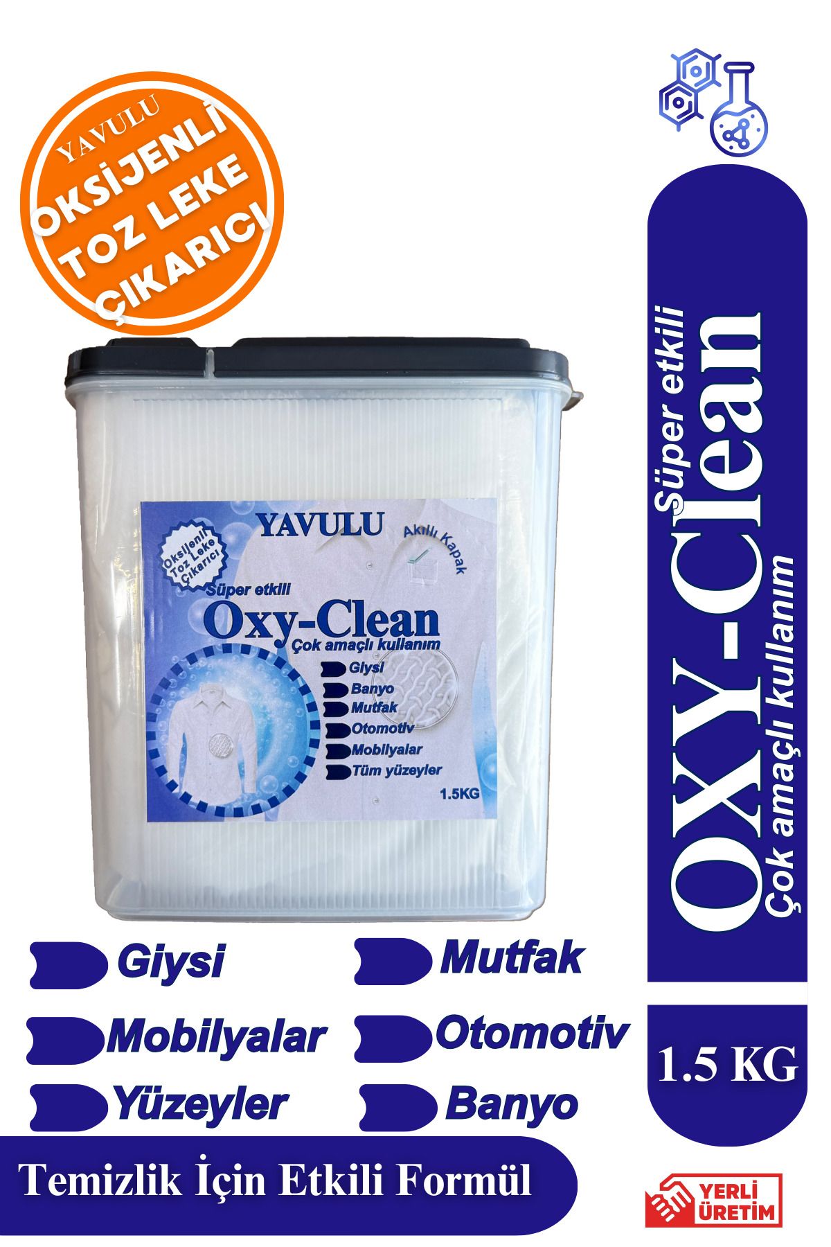 yavulu Oksijenli Toz Leke Çıkarıcı Oxy Clean Süper Etkili Formül 1500g-1.5kg (Büyük Boy)