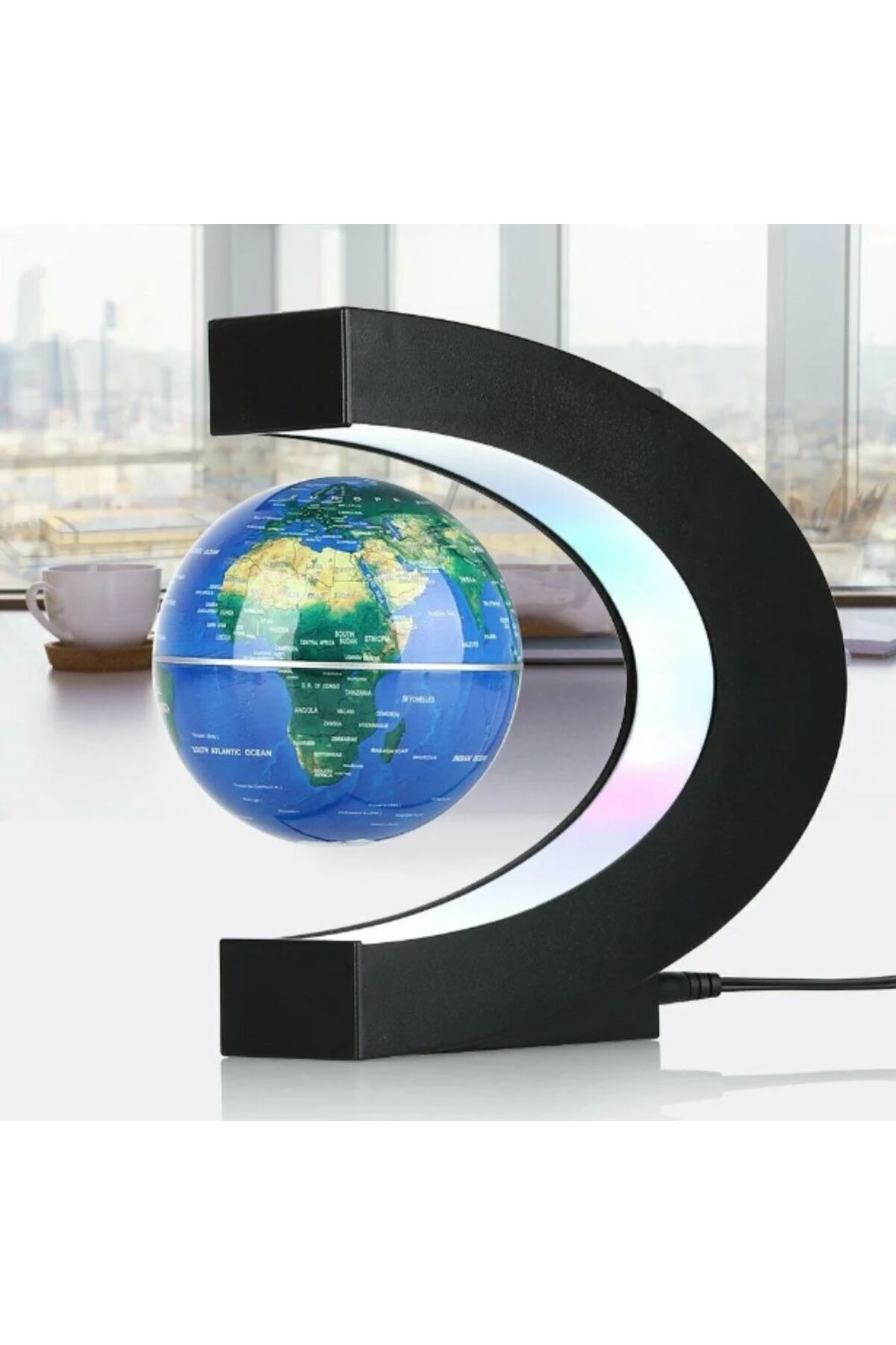 OEM-Magnetic floating globe, with LED illumination, C-Shape, BLUE, levitating 3