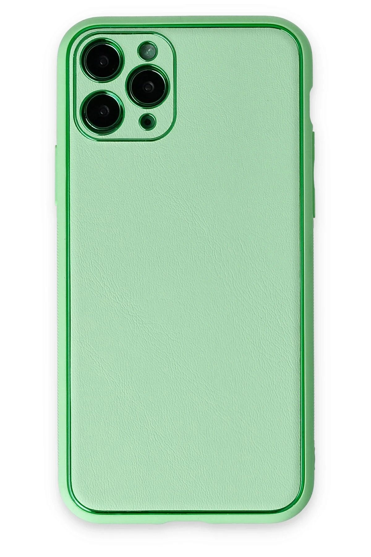 NewFace iPhone 11 Pro Kılıf Coco Deri Silikon Kapak - Açık Yeşil INSLM