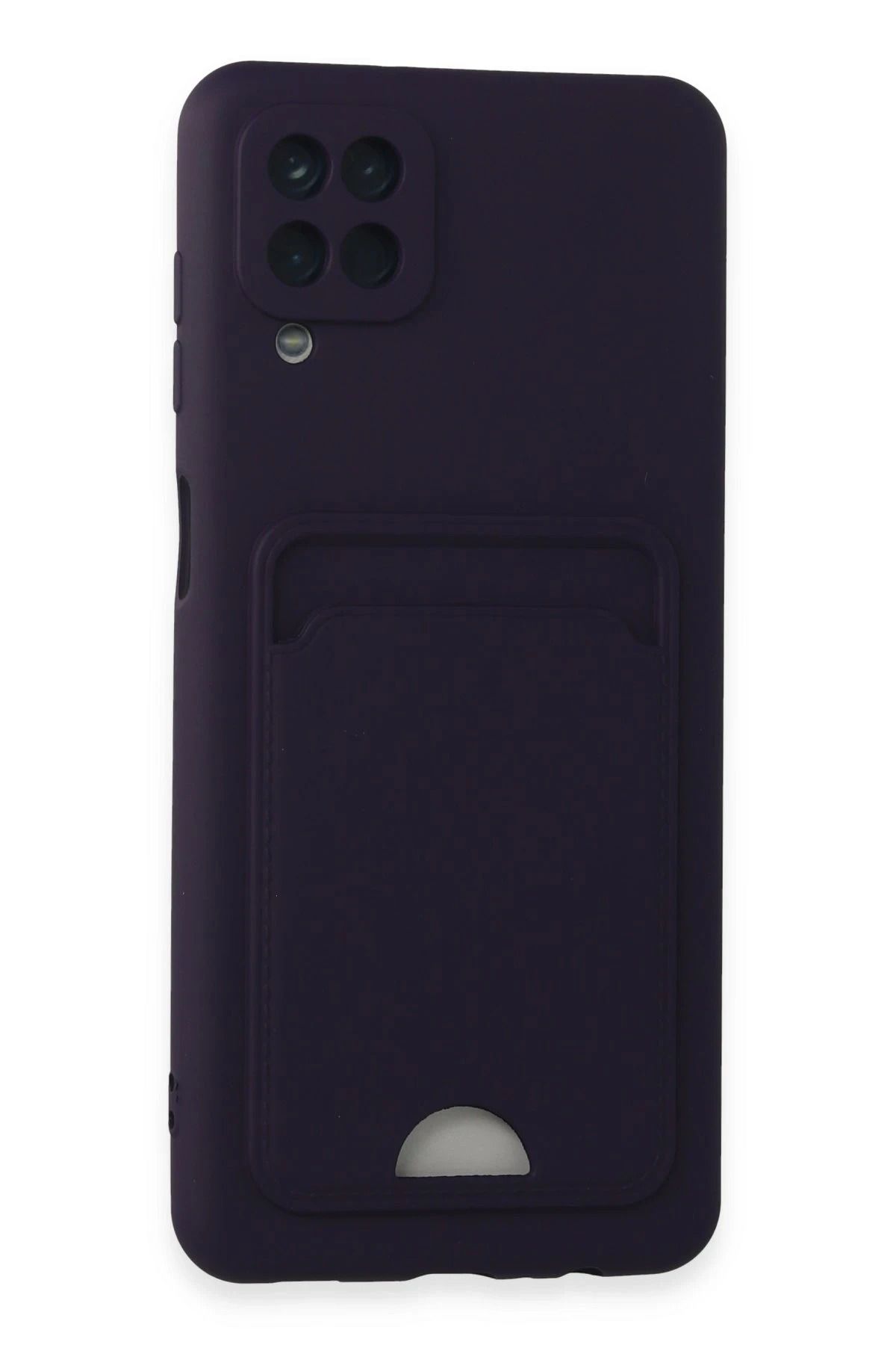 NewFace Samsung Galaxy A12 Kılıf Kelvin Kartvizitli Silikon - Derin Mor BSTMY