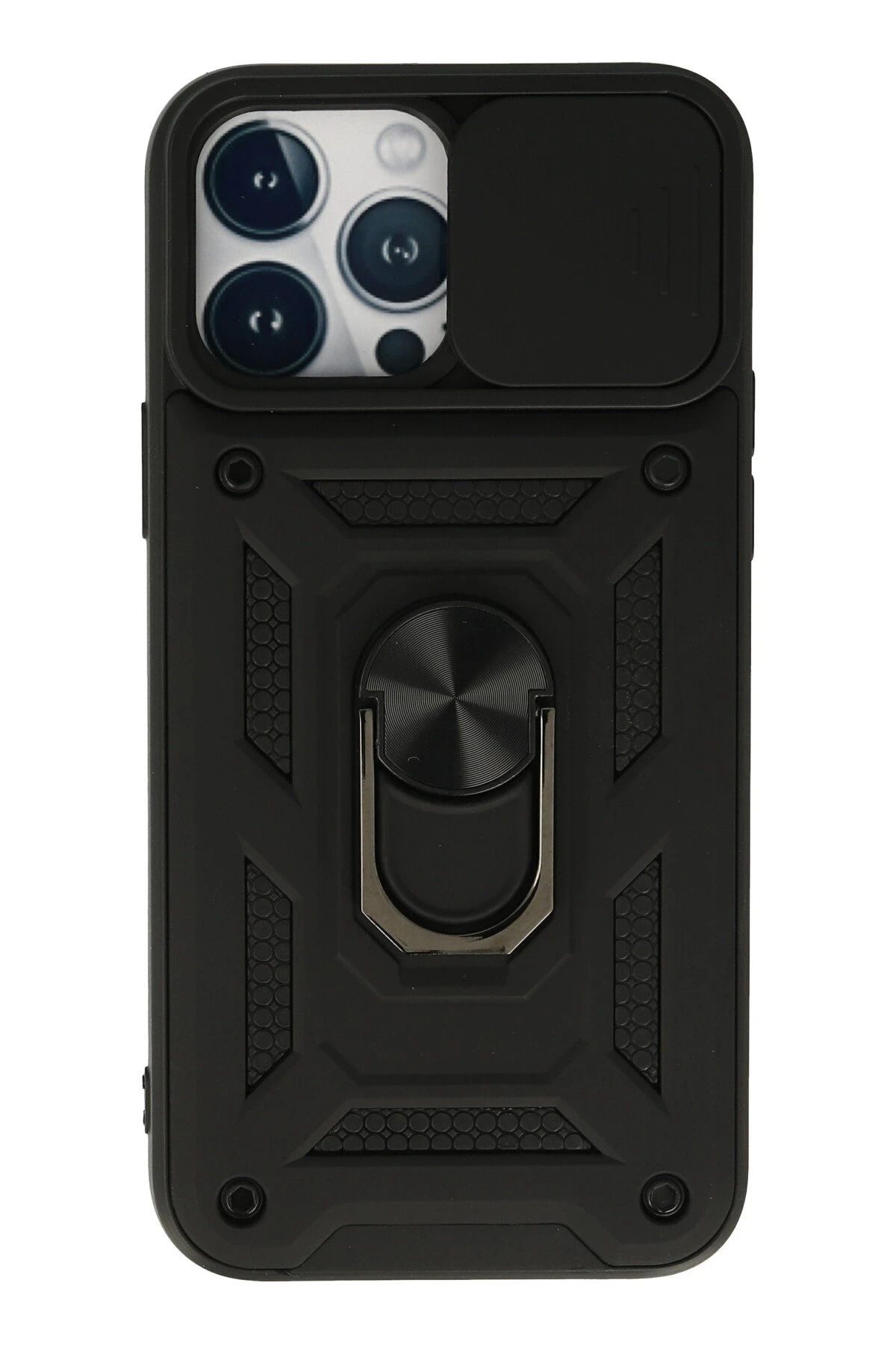 NewFace iPhone 13 Pro Max Kılıf Pars Lens Yüzüklü Silikon - Siyah NRMSA