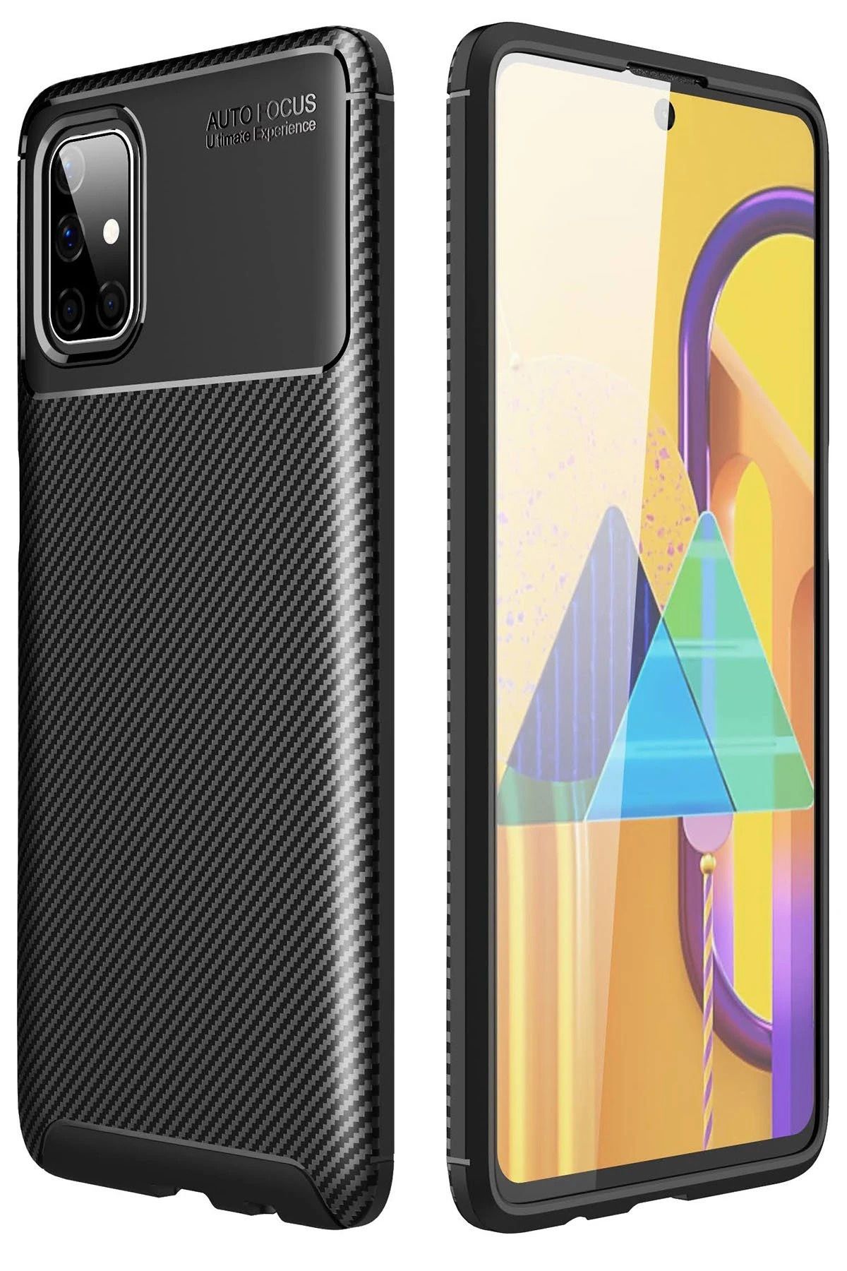 NewFace Samsung Galaxy M51 Kılıf Auto Focus Karbon Kapak - Siyah INSLM
