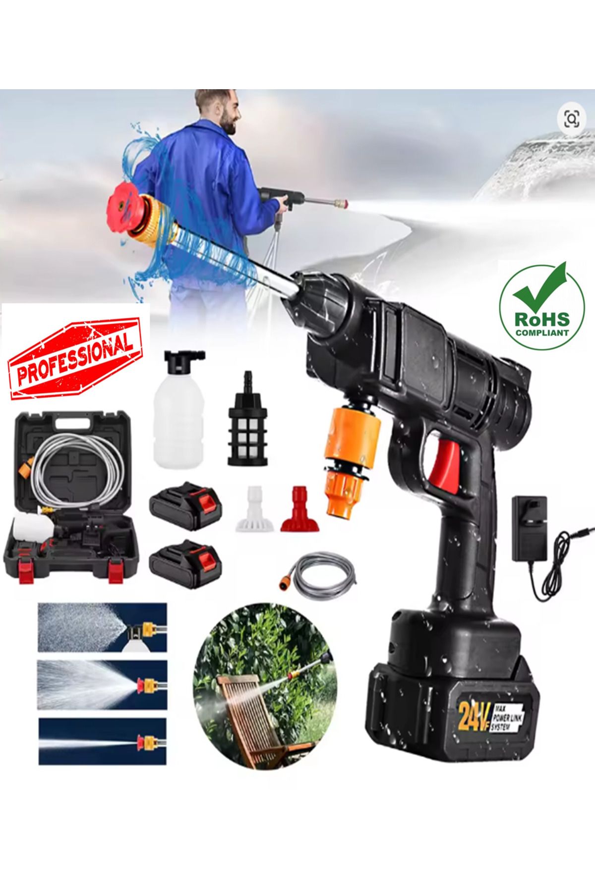 POBO Şarjlı Oto Yıkama Makinesi Çift Akülü Bahçe Yıkama Makinesi 12000 Mah Araba Araç Yıkama