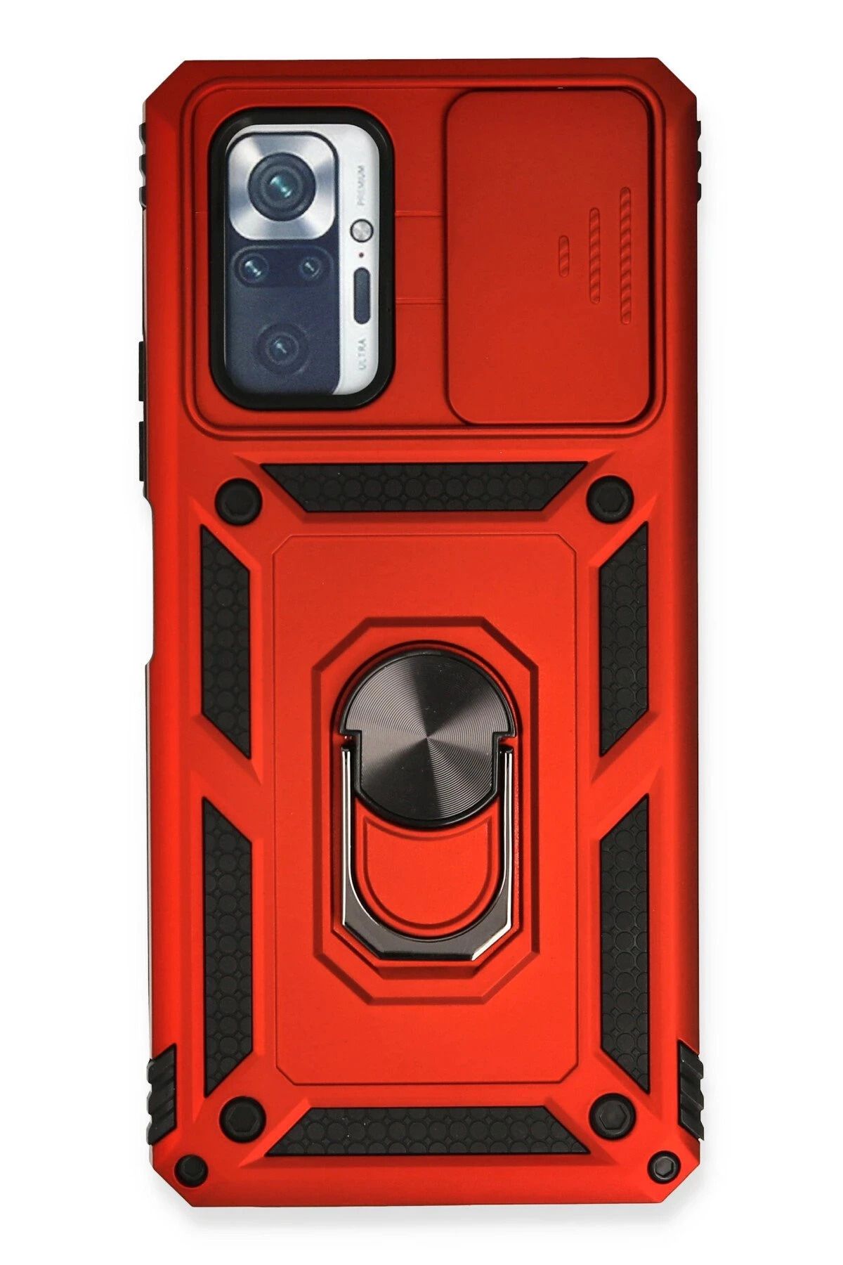 NewFace Xiaomi Redmi Note 10 Pro Kılıf Pars Lens Yüzüklü Silikon - Kırmızı FERRG