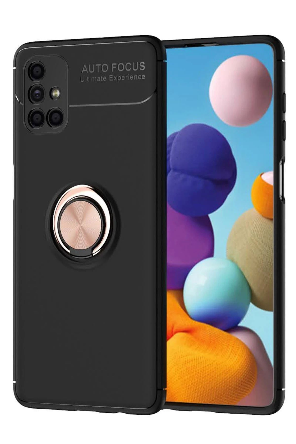 NewFace Samsung Galaxy M51 Kılıf Range Yüzüklü Silikon - Siyah-Gold INSLM