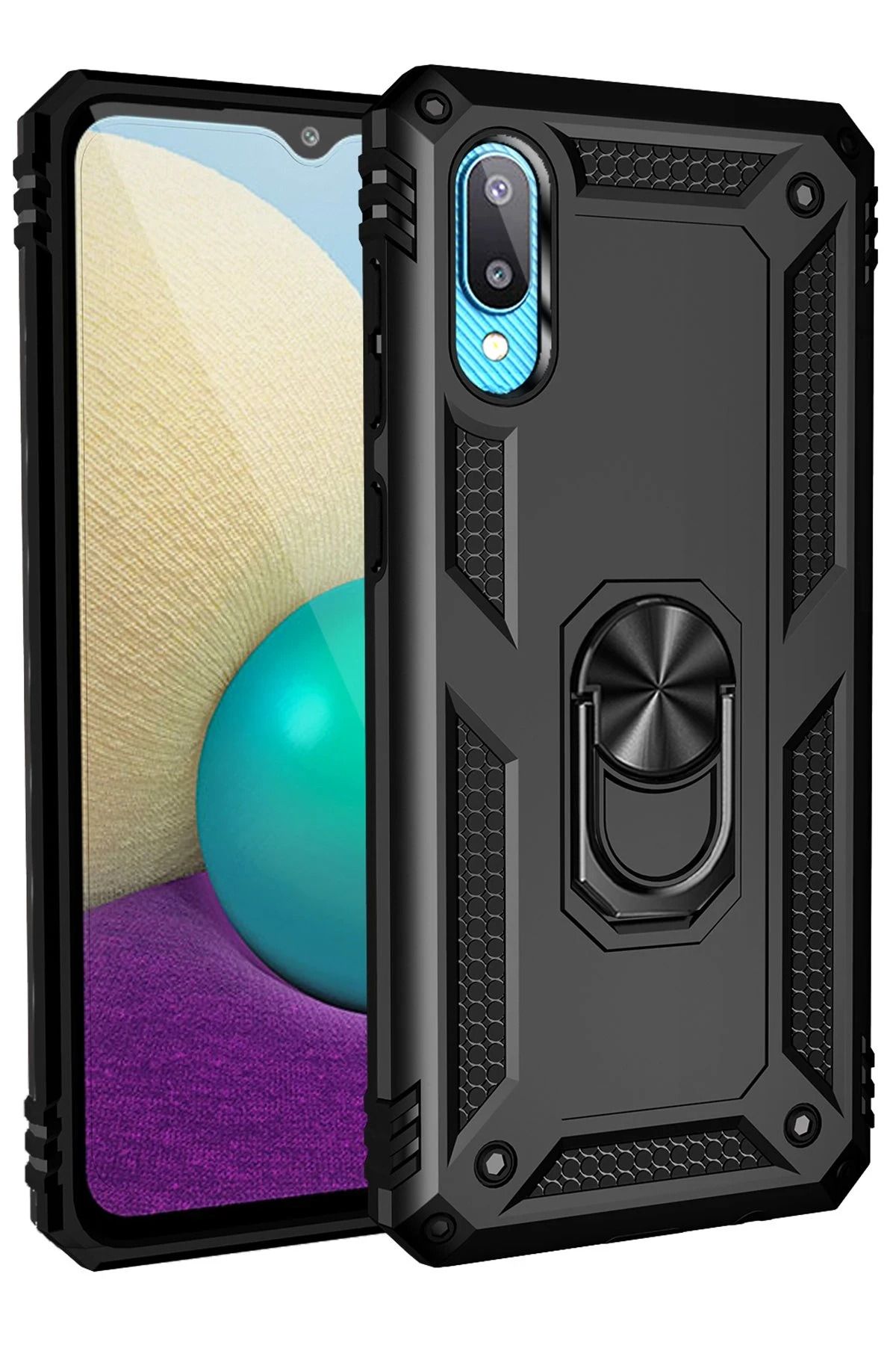 NewFace Samsung Galaxy A02 Kılıf Sofya Yüzüklü Silikon Kapak - Siyah FERRG