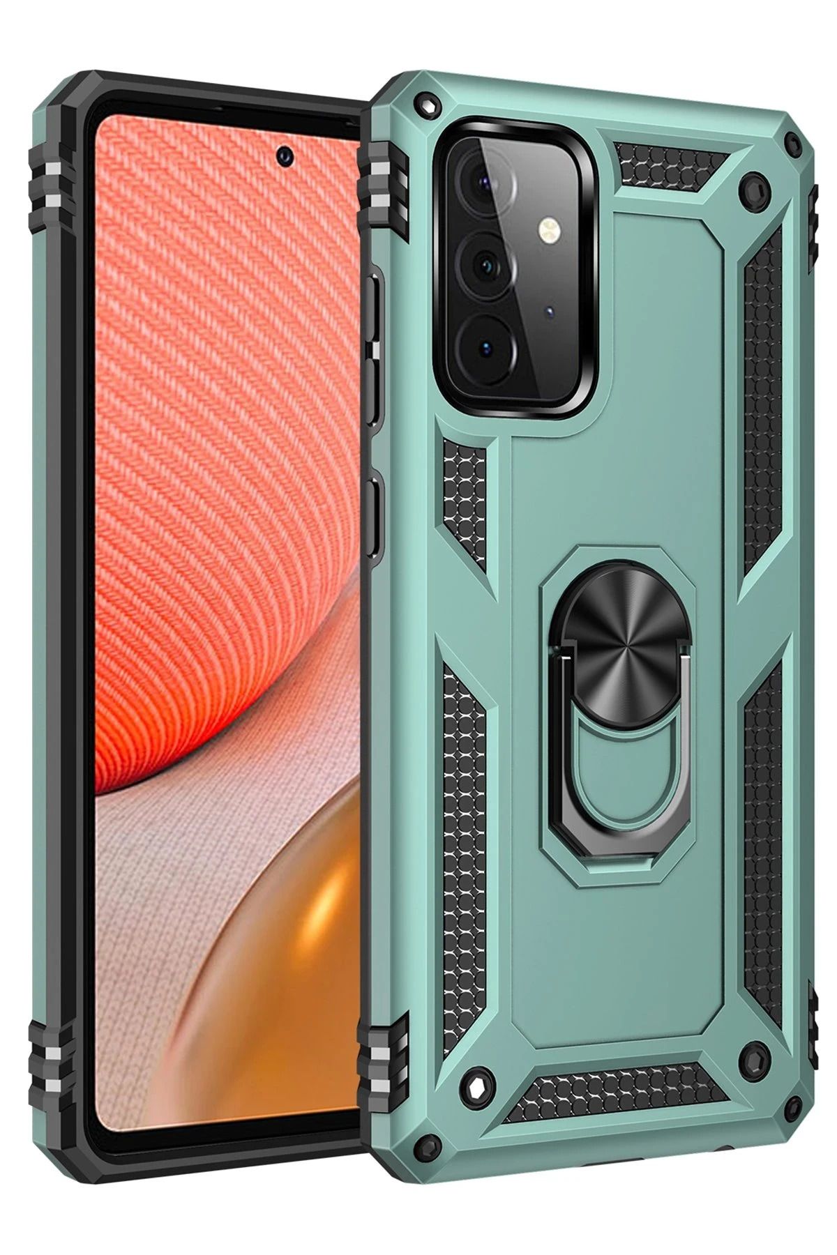 NewFace Samsung Galaxy A72 Kılıf Sofya Yüzüklü Silikon Kapak - Yeşil FERRG