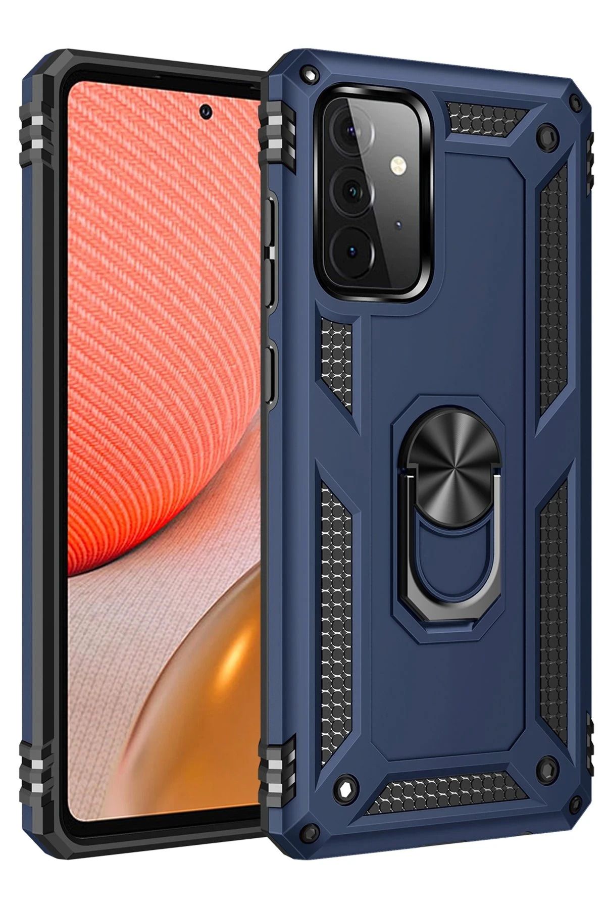 NewFace Samsung Galaxy A72 Kılıf Sofya Yüzüklü Silikon Kapak - Lacivert NRMSA