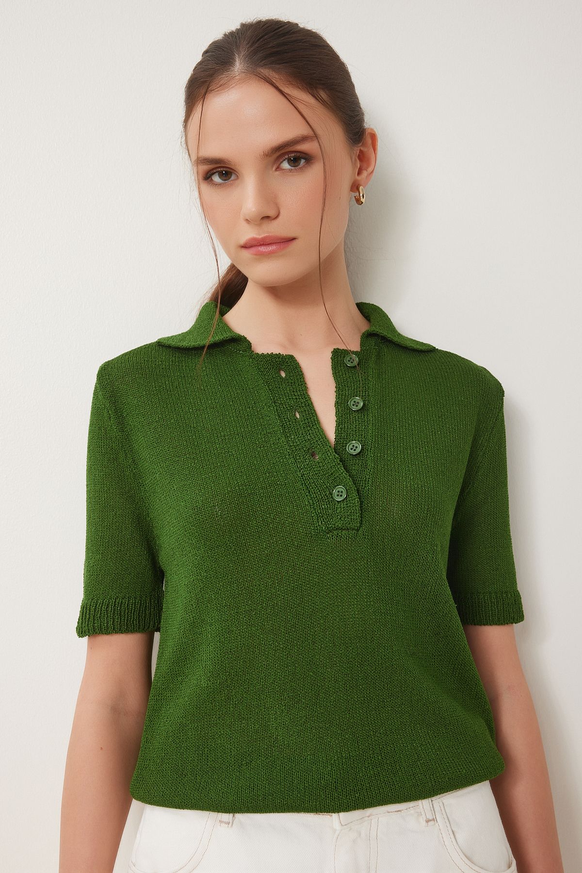 Happiness İstanbul-Women's Green Polo Neck Seasonal Knitwear Blouse Yy00236 2