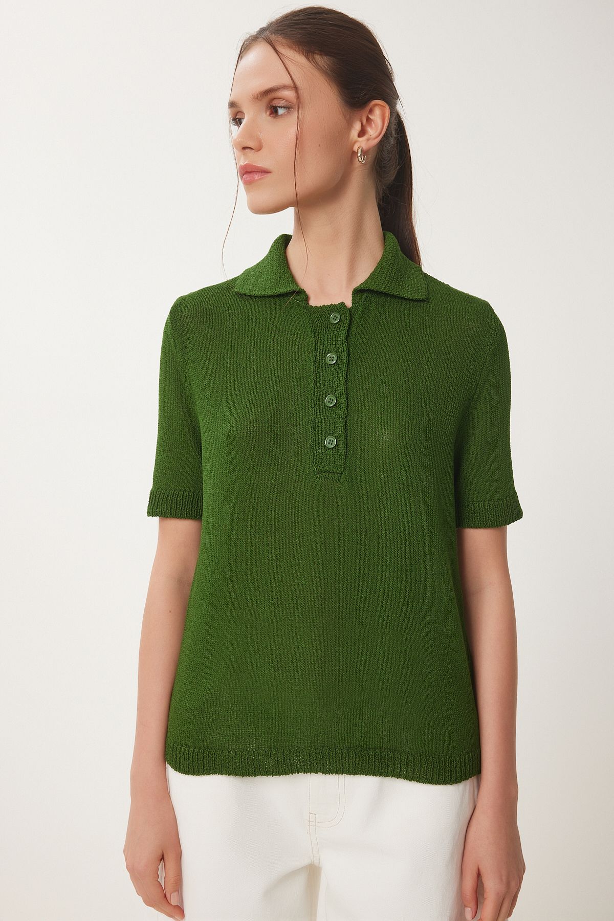 Happiness İstanbul-Women's Green Polo Neck Seasonal Knitwear Blouse Yy00236 3