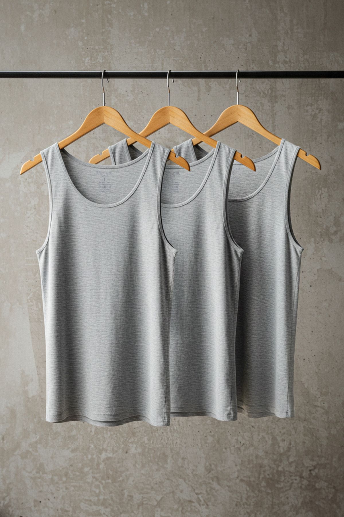 Trendyol Collection-Gray U Collar Combed Cotton 3-Piece Cotton Underwear Undershirt 1