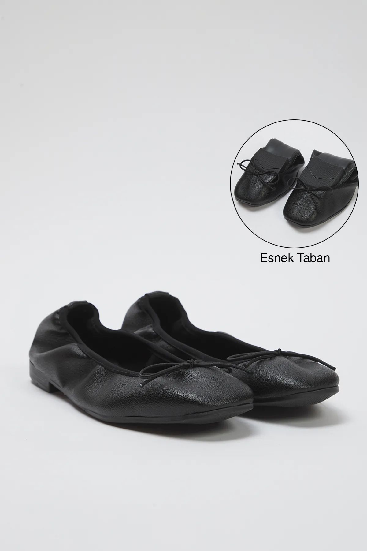 TRENDYOL SHOES Czarne Kokardki Składane Elastyczne Podeszwy Damskie Baleriny Takss25be00016 Kobieta - 39