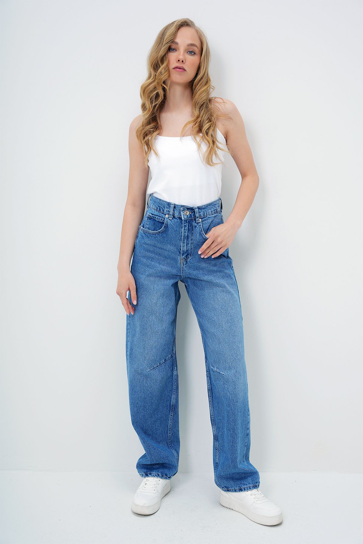 Kadın Mavi Yüksek Bel Baggy Balloon Jean ALC-X12557
