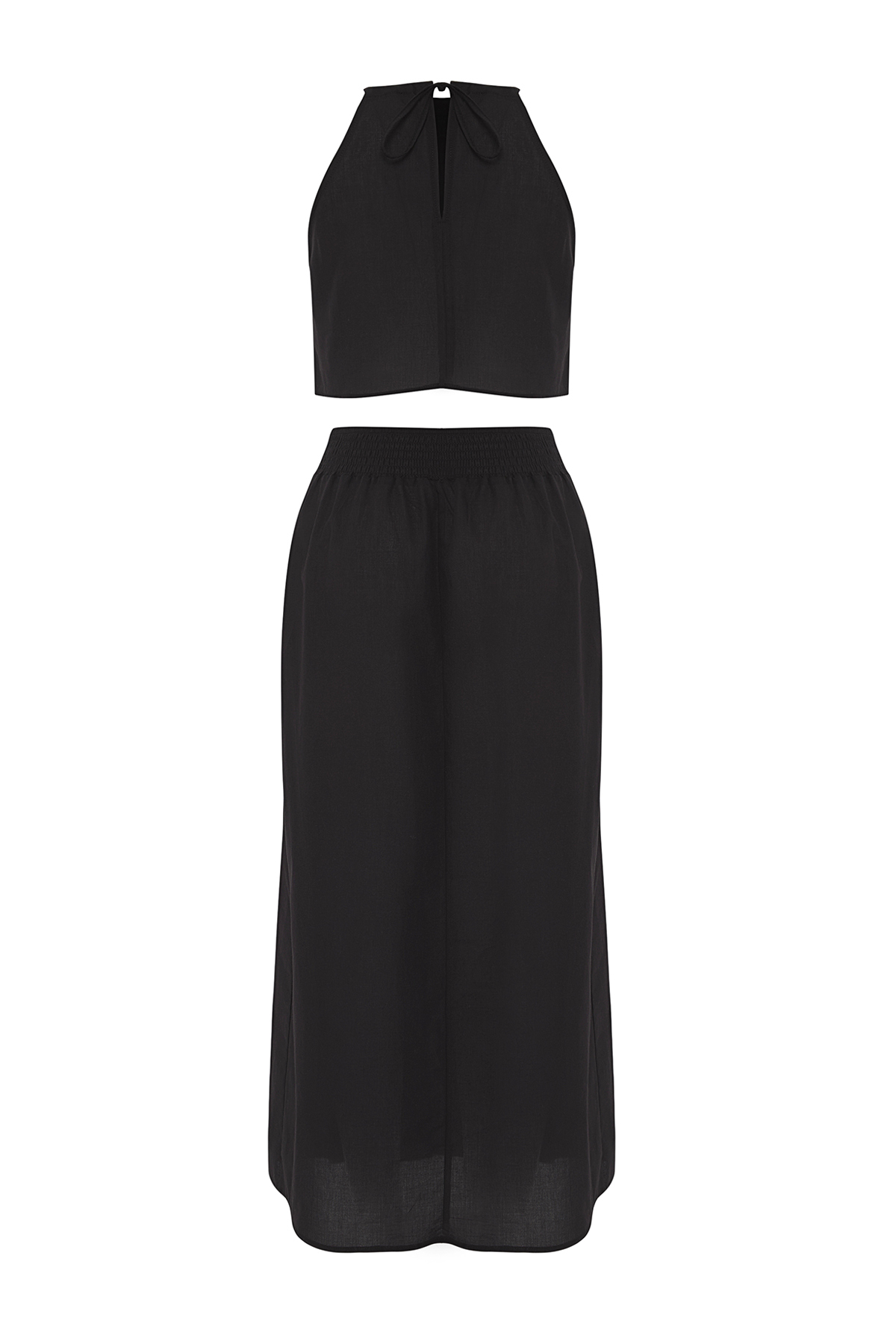 Trendyolmilla  Siyah Dokuma Yırtmaçlı Plaj Bluz-Etek Takım TBESS25AU00091 - Görsel 7