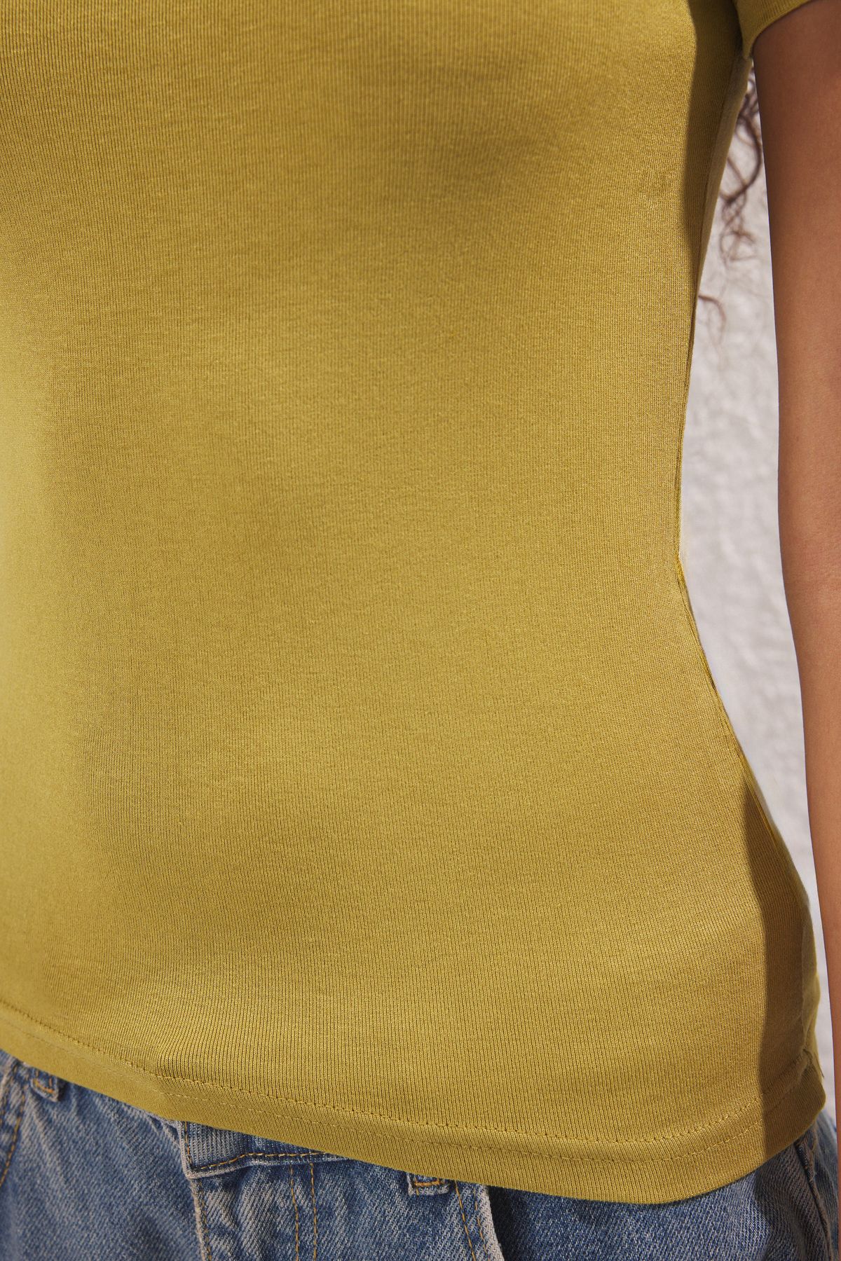 Trendyol Collection-Λαδιό πράσινο ριγέ ιξώδες/μαλακό ύφασμα που περικλείει το σώμα πλεκτή μπλούζα TWOSS24BZ00296 3