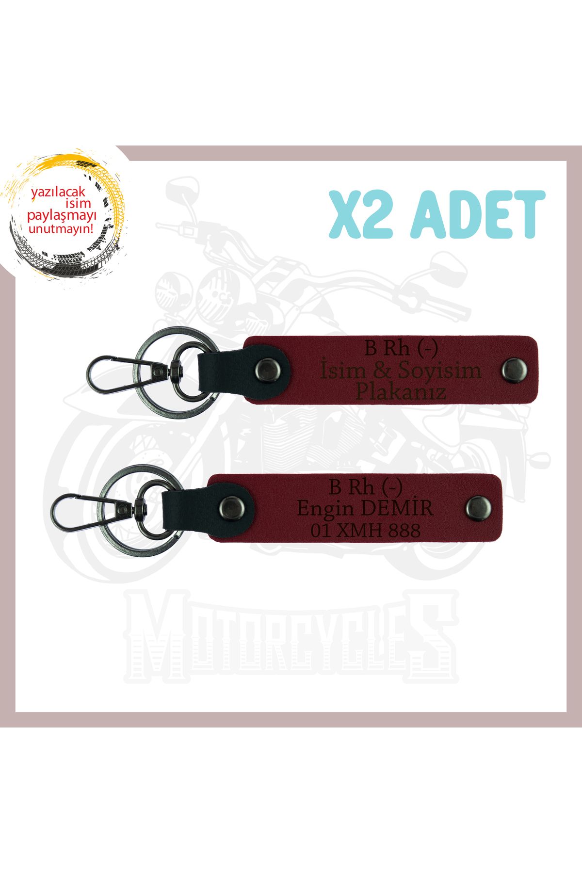 Miaju-Claret Red, Speed ​​Lovers' Personal with Name Plate and B Rh (-) Blood Group, Emergency, 2-Piece Keychain 1