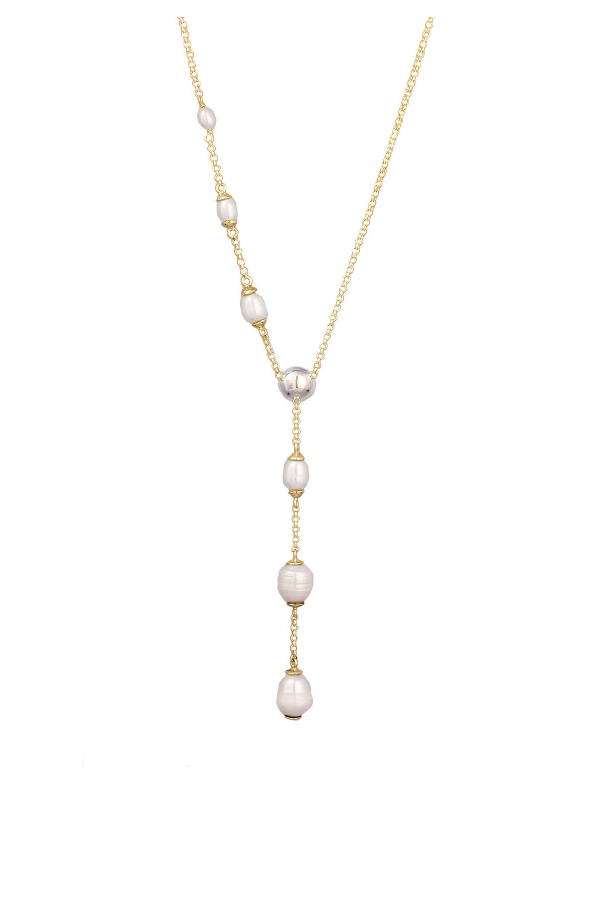 ELLI-Halskette Elli Y-Kette mit Perlen Damen Peachain Süßwasser-Zuchtperlen weiß 925 Sterling Silber 2