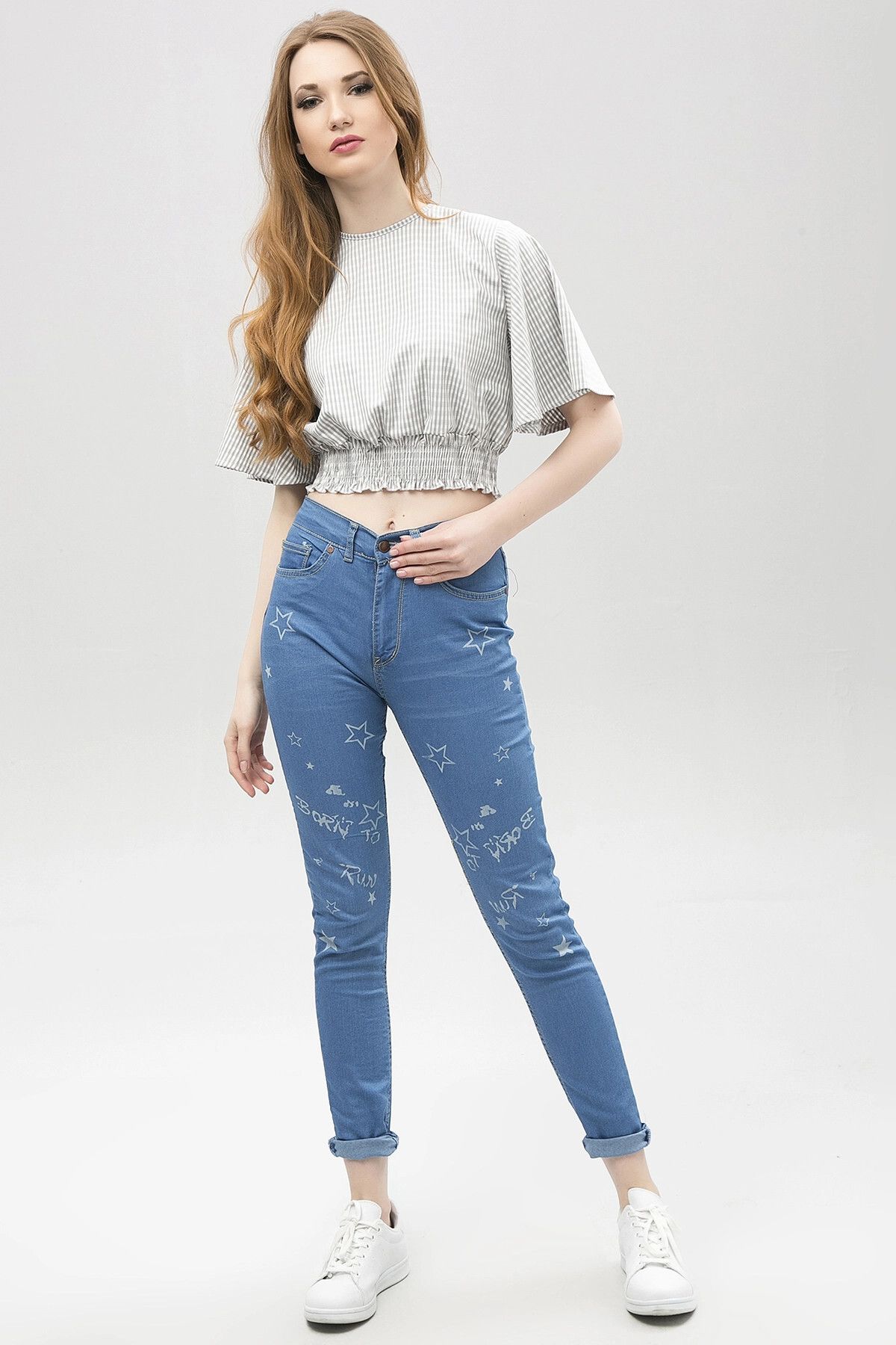 bacc Kot Mavi Yıldız Detaylı Denim Pantolon BCBSK-25650-5006-1