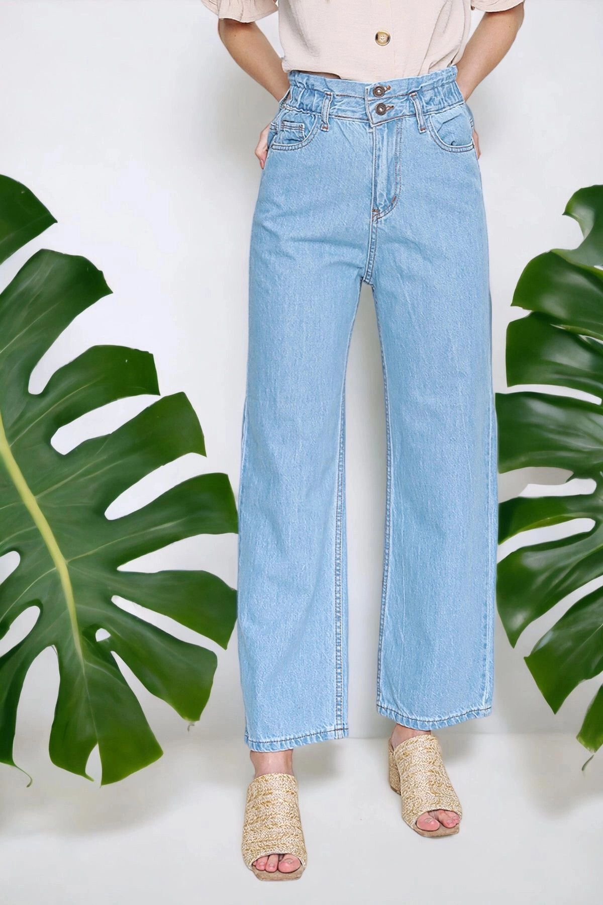 bacc Açık Mavi Yüksek Bel Boru Paça Denim Pantolon BCBSK-25700-K6133