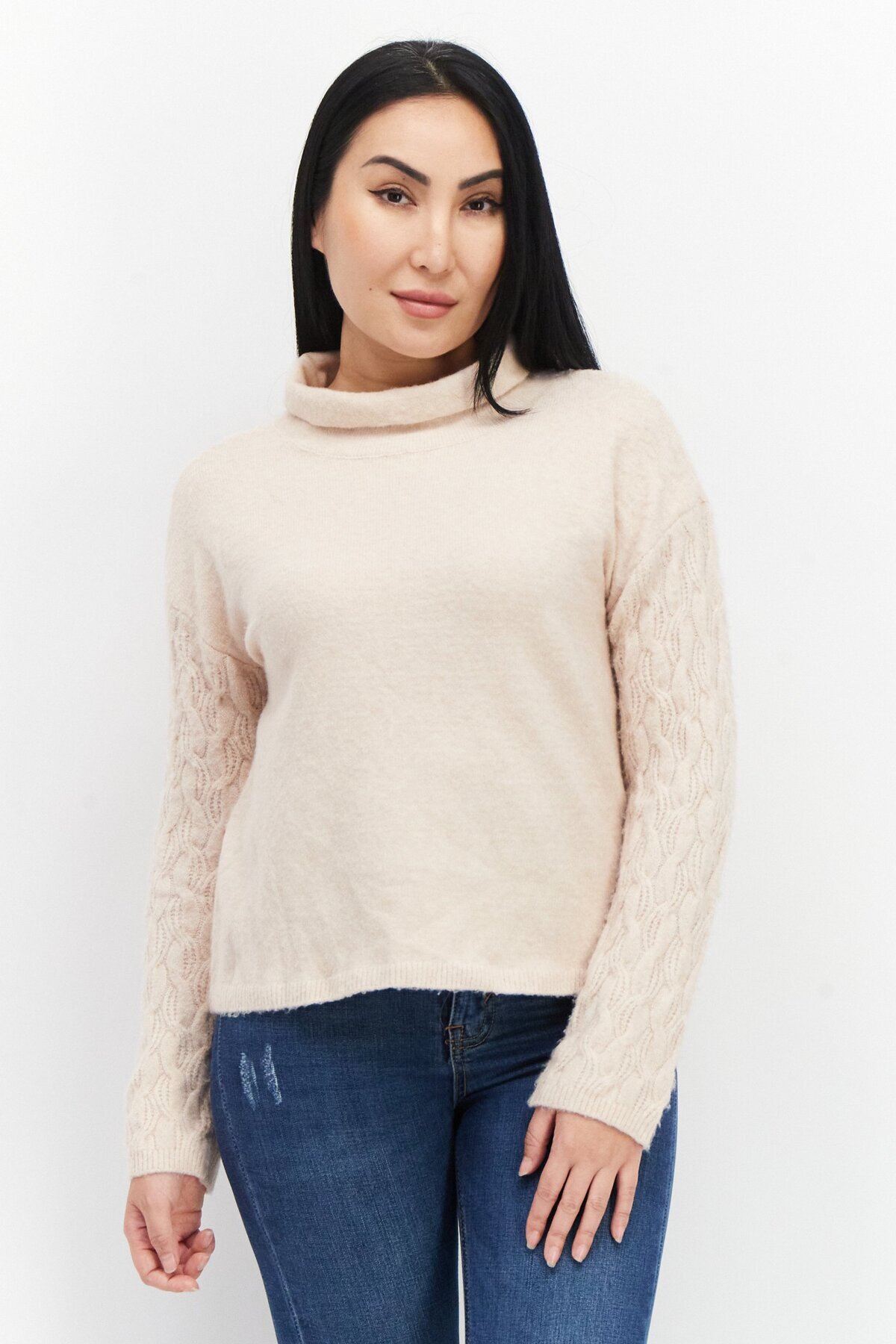 Calvin Klein-Women High Neck Textured Sweater, Peach 1