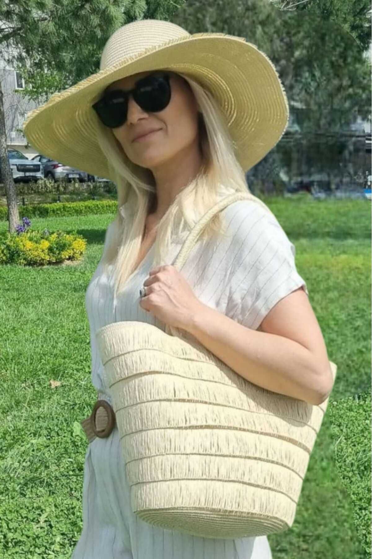 Mood Agenda Γυναικείο Καπέλο Παραλίας Με Φούντες Σε Μποέμικο Στυλ Και Τσάντα Ώμου Με Φούντες Σετ 2 für Adult Γυναίκα - Standard