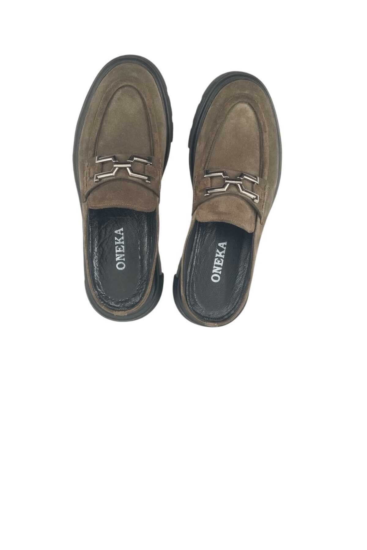 Oneka Shoes-130825 STT4321 شبشب سابو نسائي كاجوال بإبزيم من جلد الغزال الأخضر 3