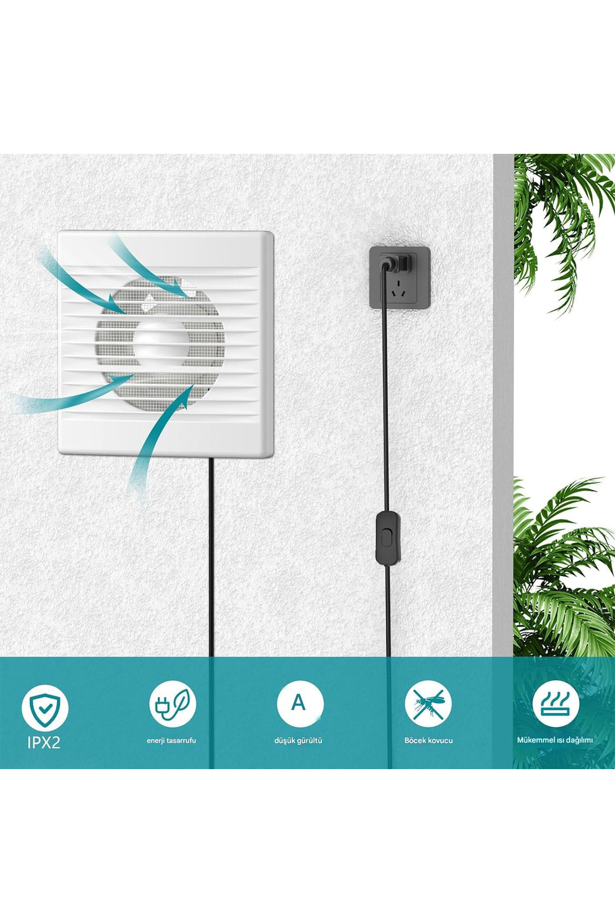 Badem10-Electric Fan Dirty Air Bad Odor Exhaust Extractor Fan 150 mm Wc Kitchen Office Bathroom Ventilation 7