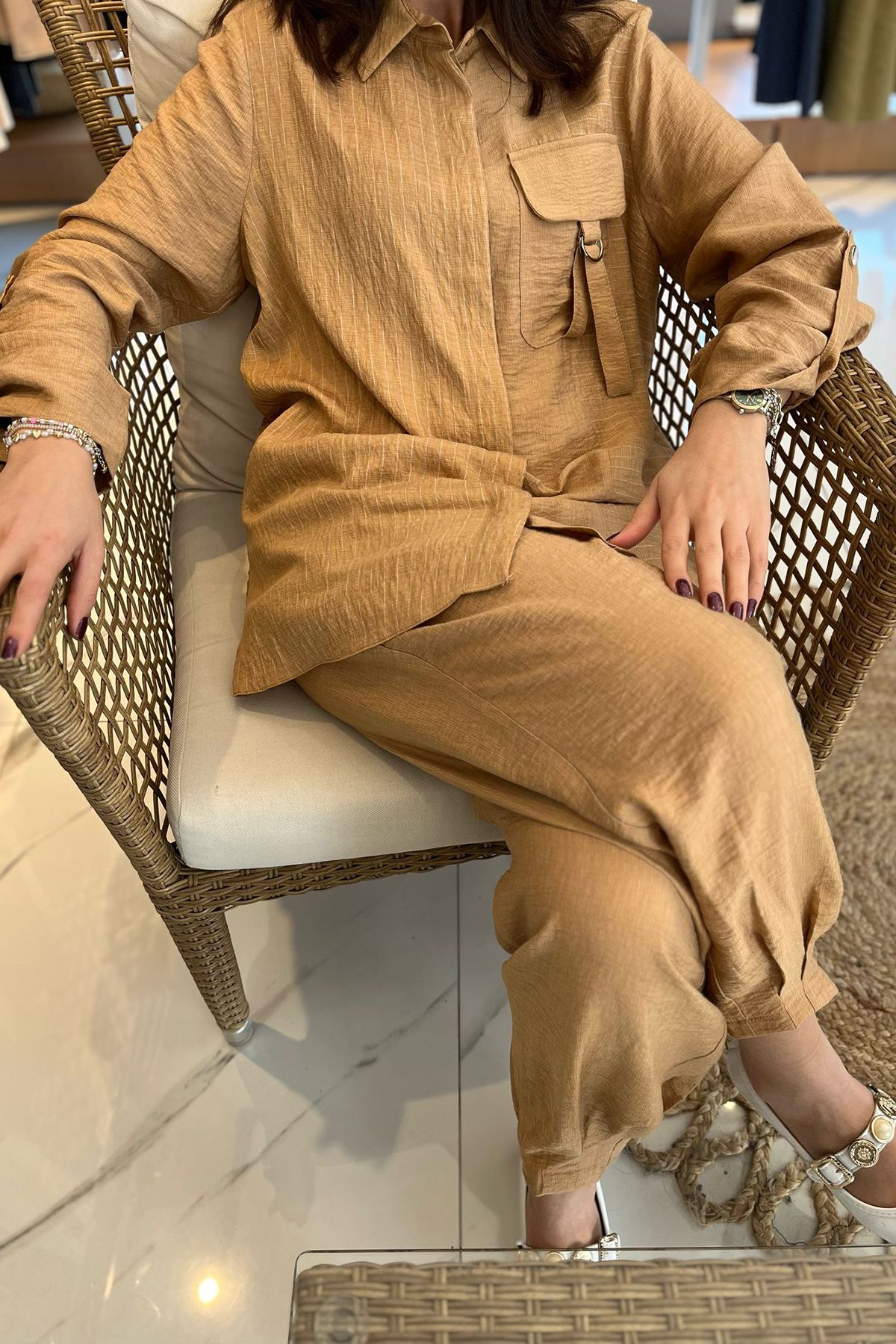 Nuss-Striped Pocket Detail Suit 1041 Camel 3