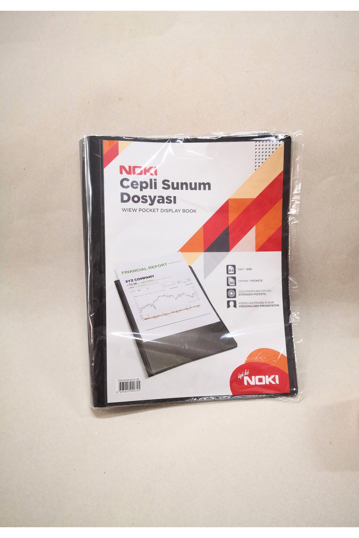 Noki Siyah 60lı Sunum Dosyası Plastik Kapaklı Şeffaf Yapraklı