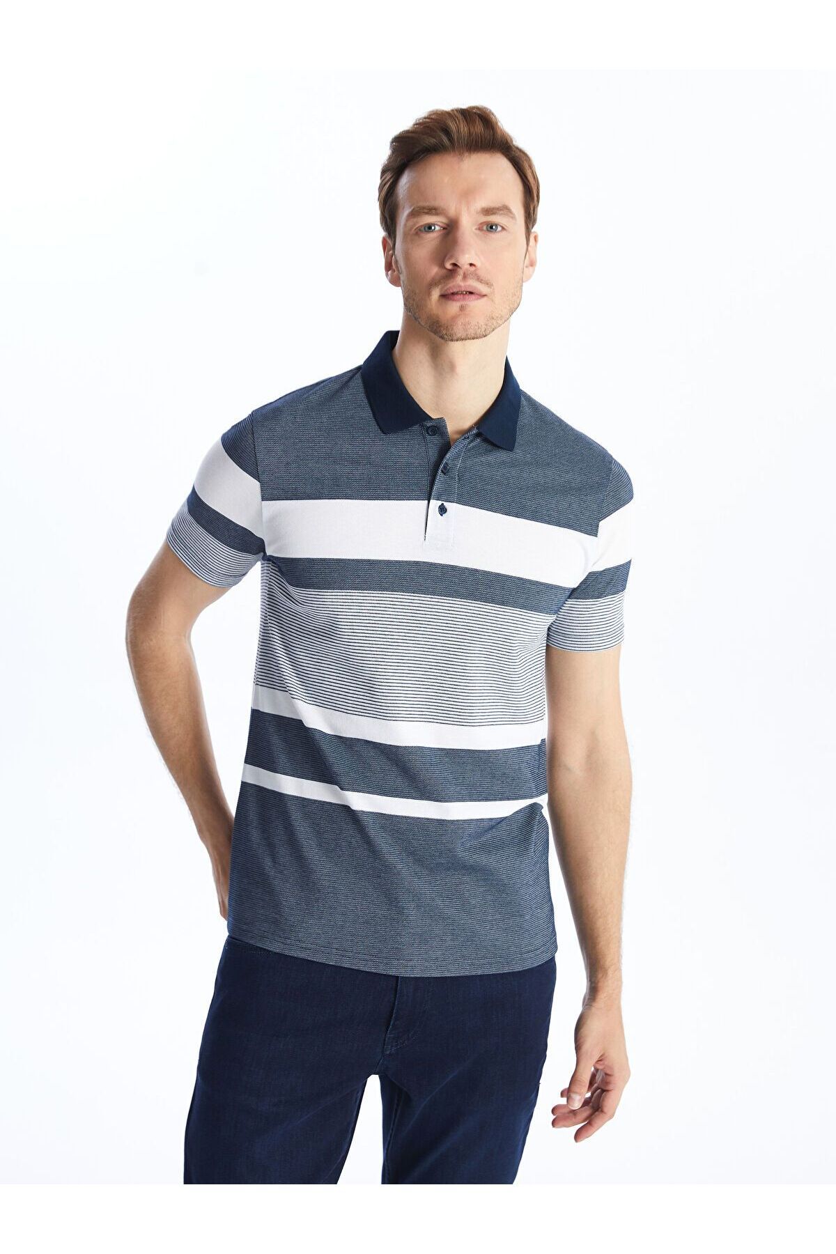 LC Waikiki Polo Yaka Kısa Kollu Çizgili Pike Erkek Tişört