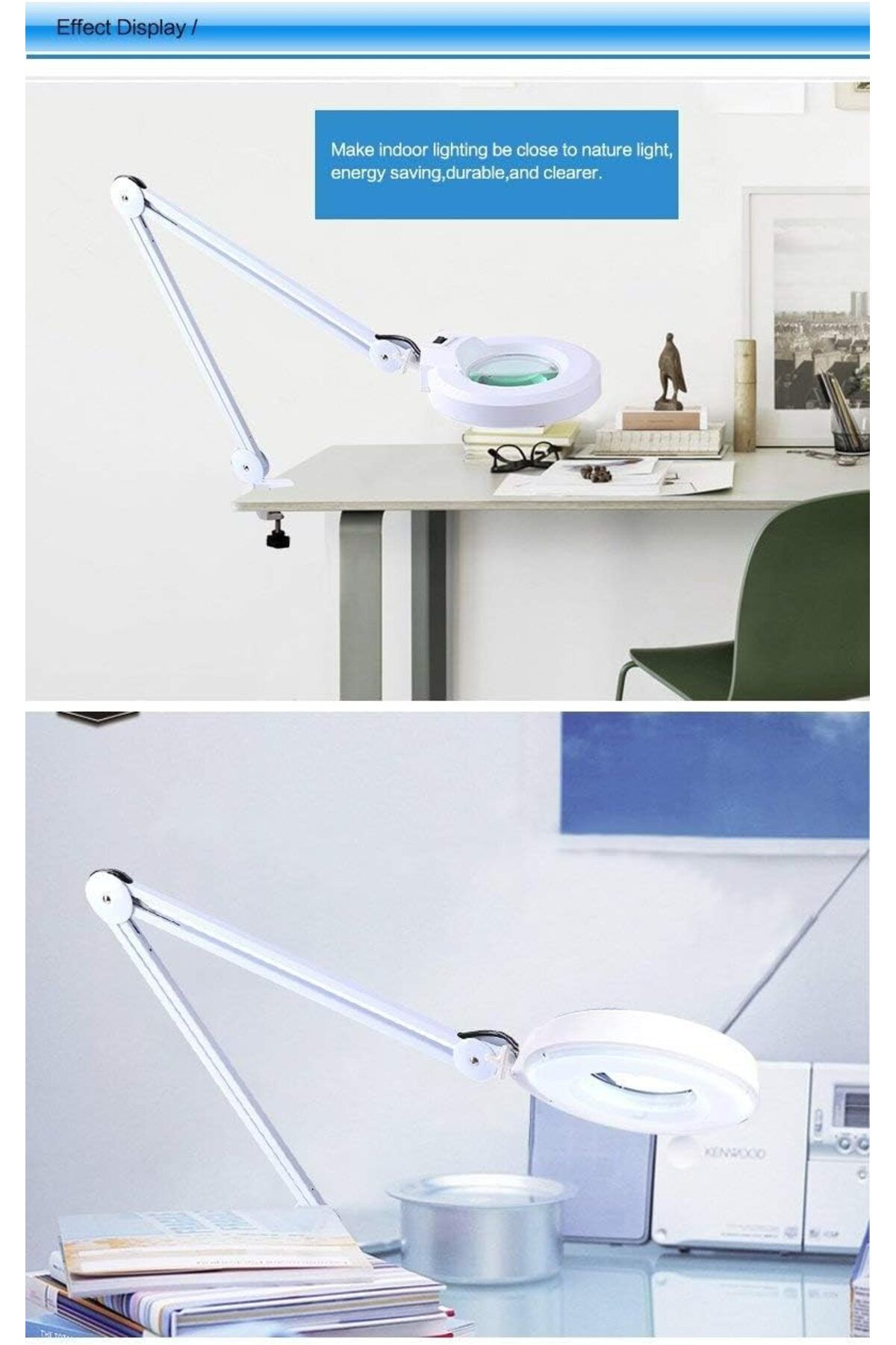 LA PERLA TECH-Magnifying Lamp with Clamp - Diopter - White 5X Desk Magnifier Lamp, Adjustable Swivel & Swing Arm 3