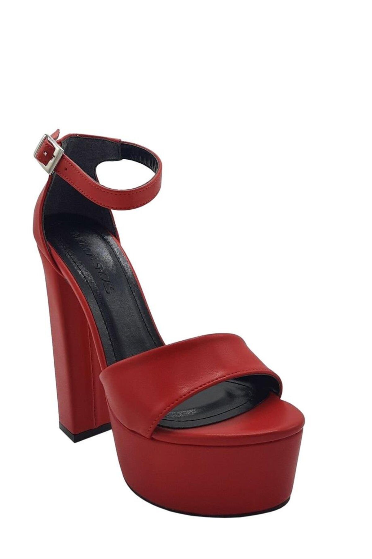 کفش مجلسی زنانه 010 2020 چرم قرمز اورجینال Moulin Shoes
