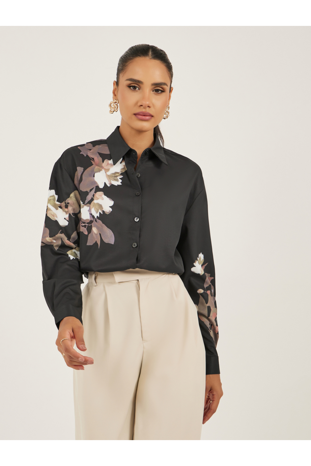Styli Floral Print Long Sleeves Regular Fit Shirt