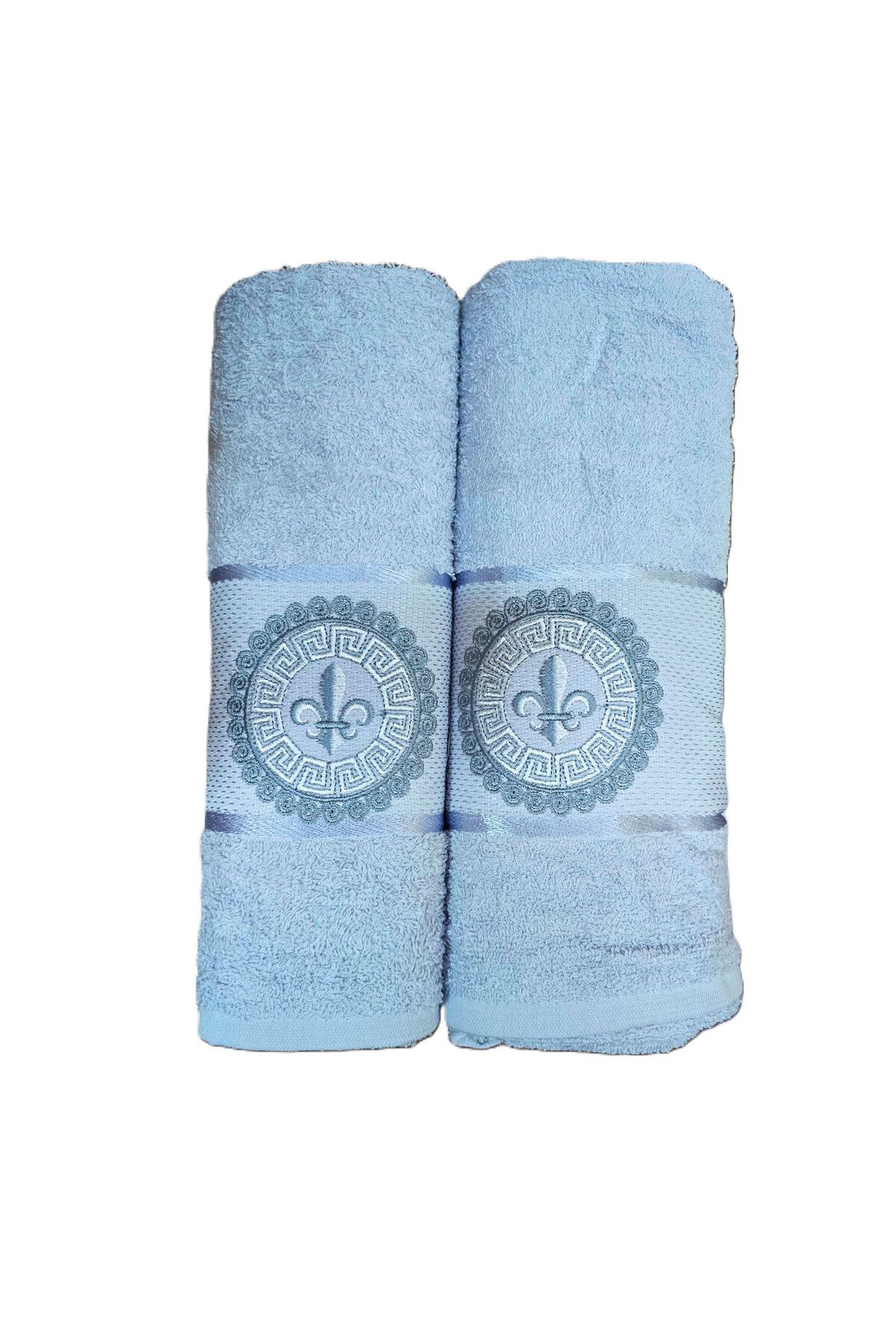 Kotonia Home Set De 2 Prosoape De Baie Jacquard Cu Broderie, Bumbac, 50×90 Cm Și 70×140 Cm, Albastru, 008 - One Size