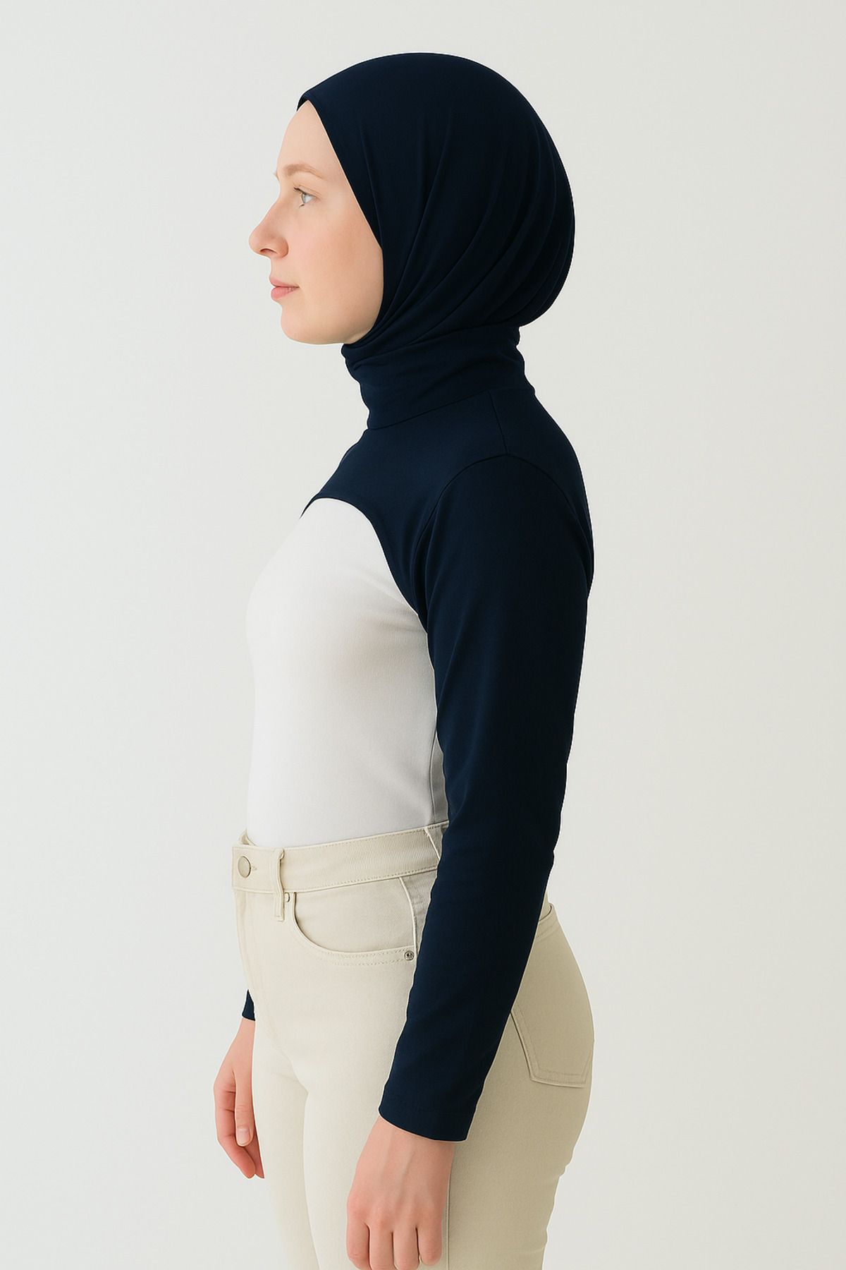 mirach-Mărime mare, elastic, guler vertical, cu guler, mâneci, lycra, bumbac, respirabil, confortabil, decolteu corector 2