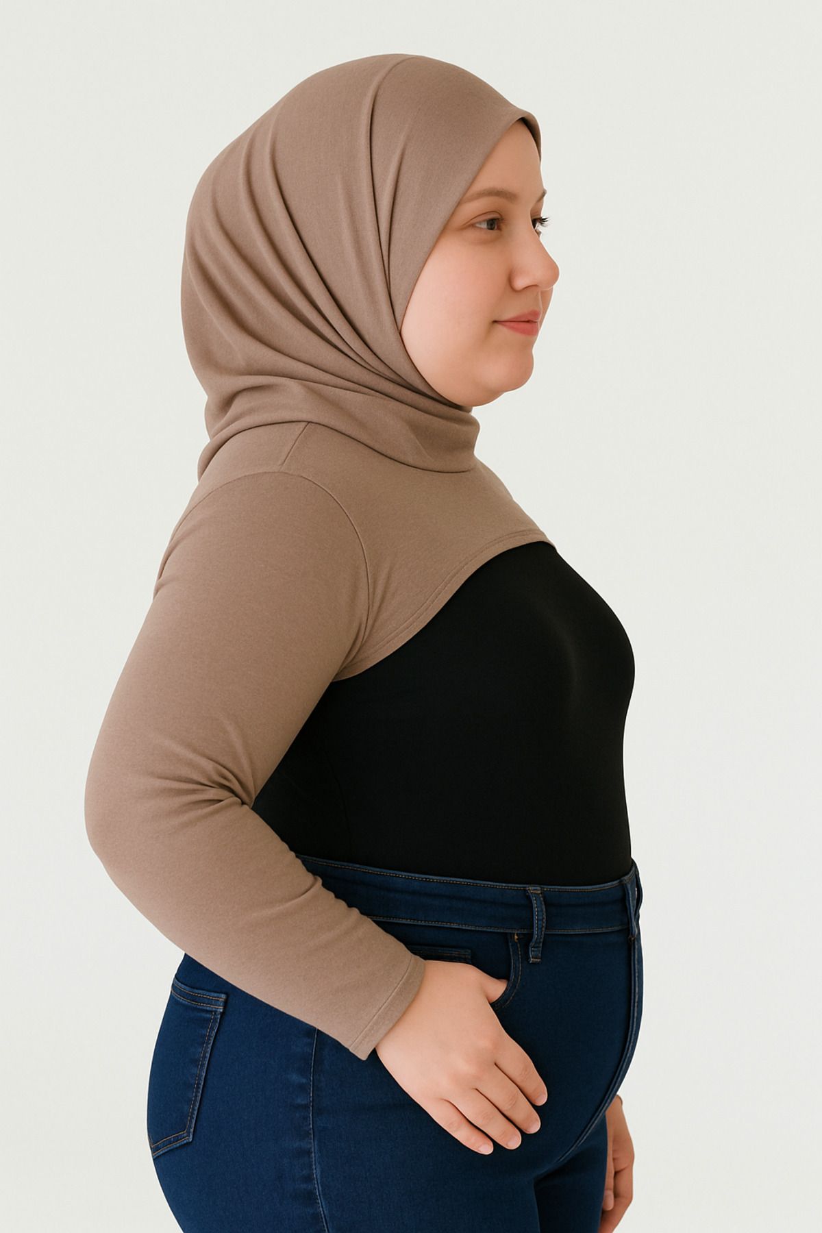mirach-Mărime mare, elastic, guler vertical, cu guler, mâneci, lycra, bumbac, respirabil, confortabil, decolteu corector 3