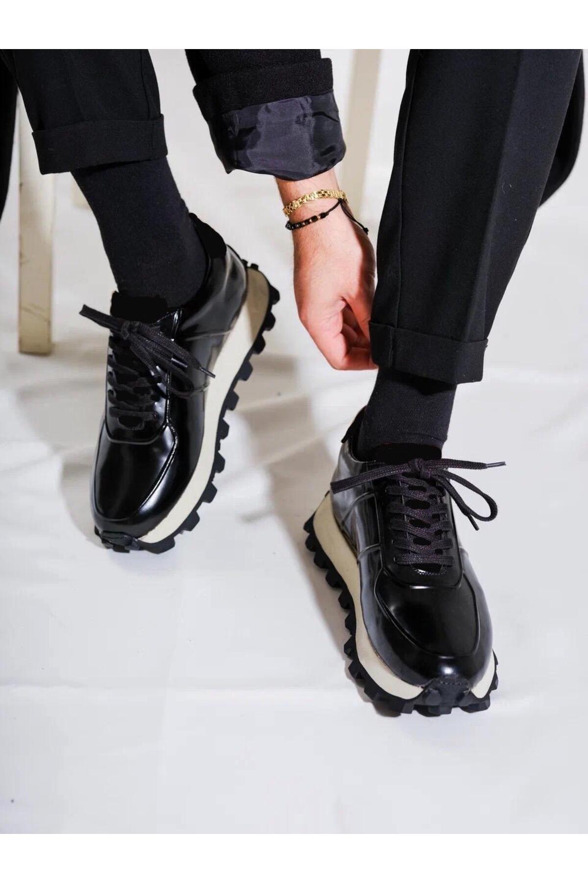 TETRİ Venom Model Gerçek Deri El Yapımı Erkek Siyah Sneaker Ayakkabı - Erkek Spor Ayakkabı