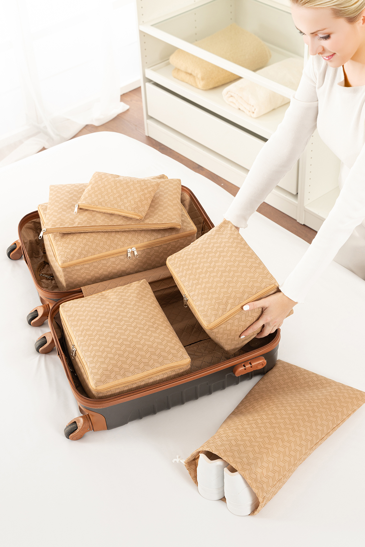REKHOME 6'lı Set Bej Bebek Bakım Çantası Bebek Doğum Hastane Çıkışı Çanta Düzenleyici Çok Amaçlı Organizer fotoğrafı 5 (önizleme)