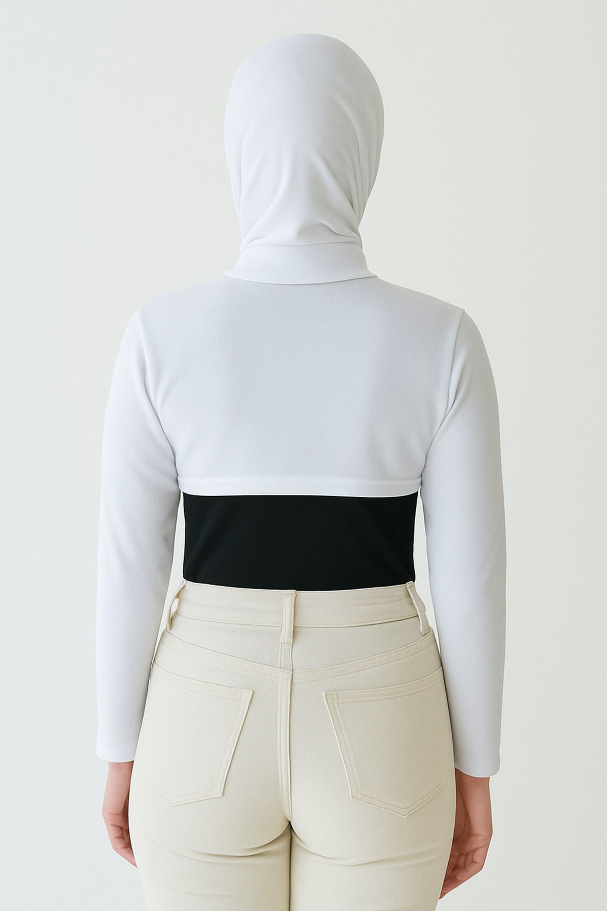 mirach-Mărime mare, elastic, guler vertical, cu guler, mâneci, lycra, bumbac, respirabil, confortabil, decolteu corector 3