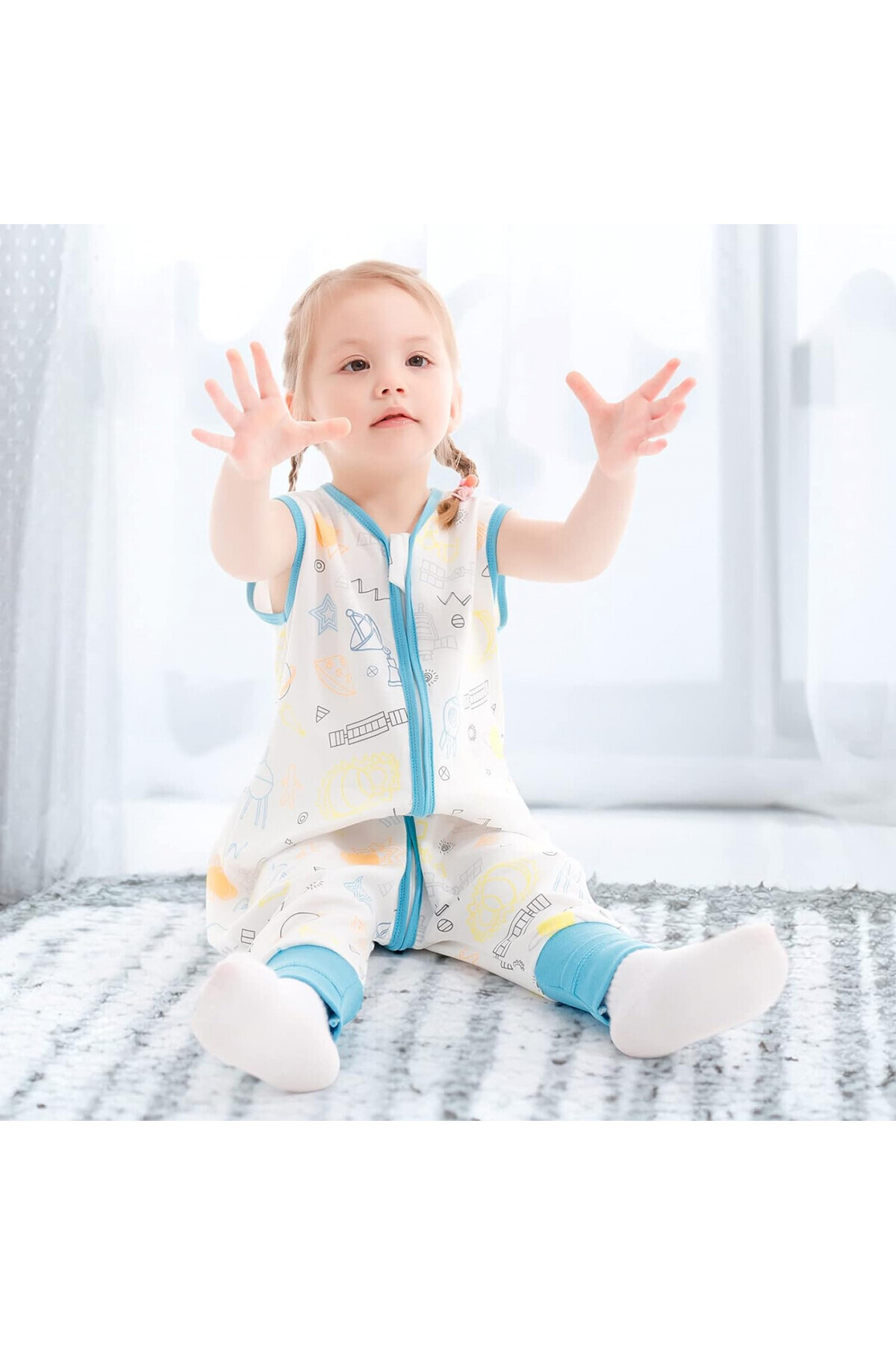 Mosbears-children's sleeveless pajamas, cotton, white/blue, for height 74-80 cm 7